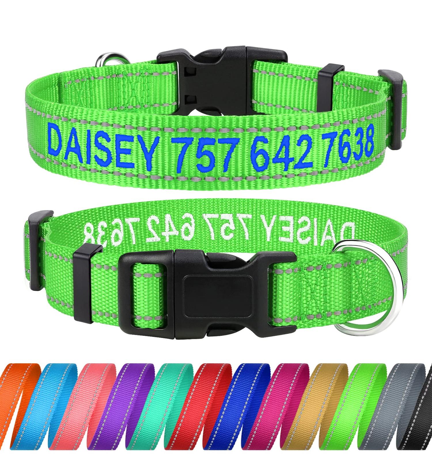 Tagme Personalized Dog Collar for Small Dogs - Embroidered Reflective Nylon with Pet Name & Phone Number - Green (1 Pack) - Buy Online on GoSupps.com