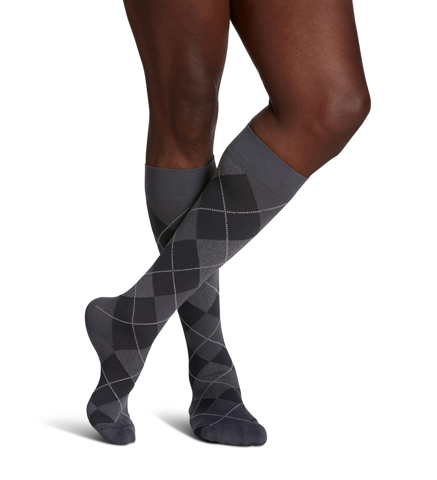 Sigvaris Men's Microfiber Patterns 183 Calf Compression Socks 15-20mmHg - Graphite Argyle (11-14) - Buy Online on GoSupps.com
