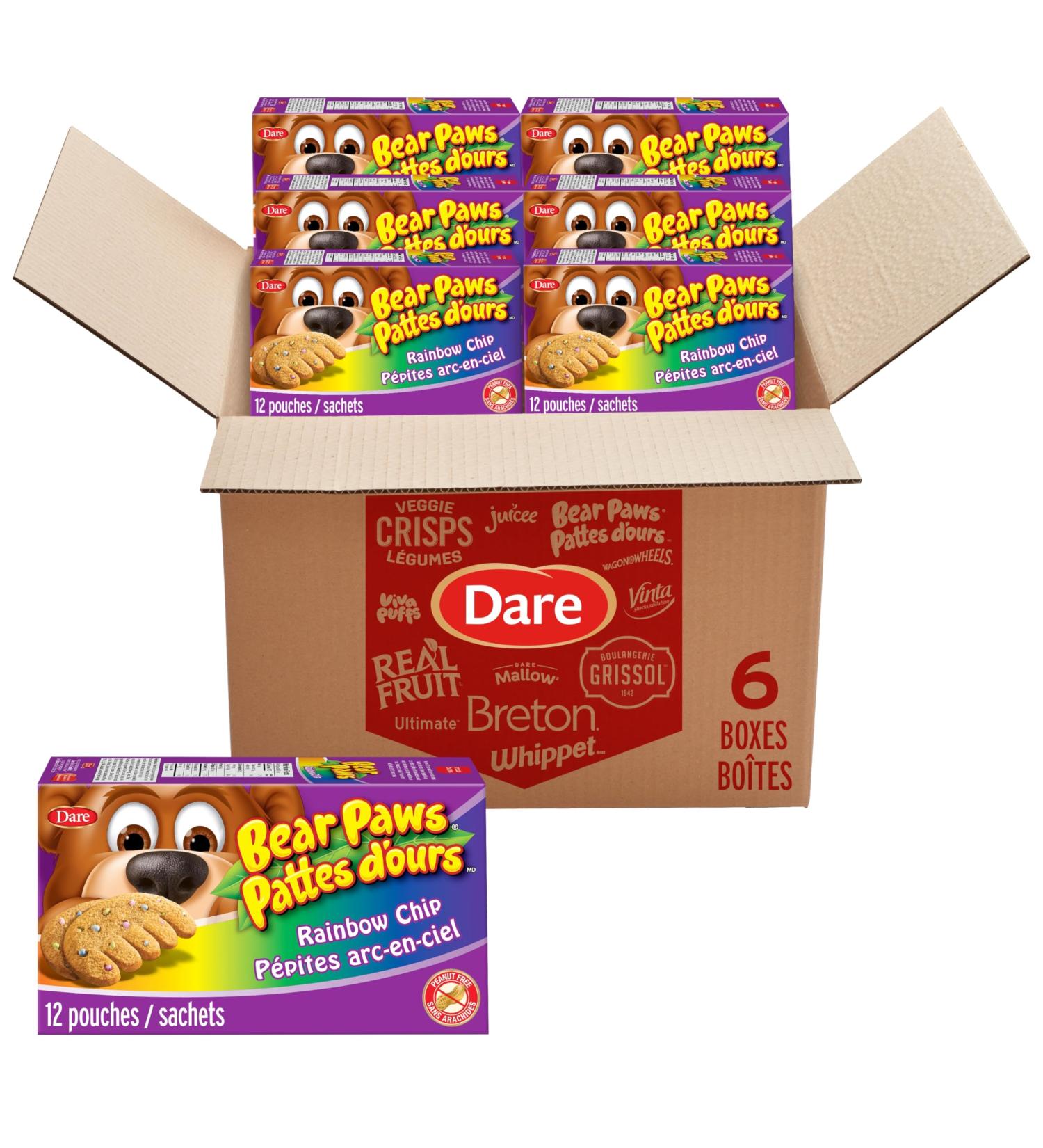 Bear Paws Rainbow Chip Cookies (Pack of 6) - Soft Cookie Snack Packs Family Size Peanut Free School Snacks 6x480g 72 pouches Rainbow Chip Pack of 6x480g (72 Pouches) - Buy Online on GoSupps.com