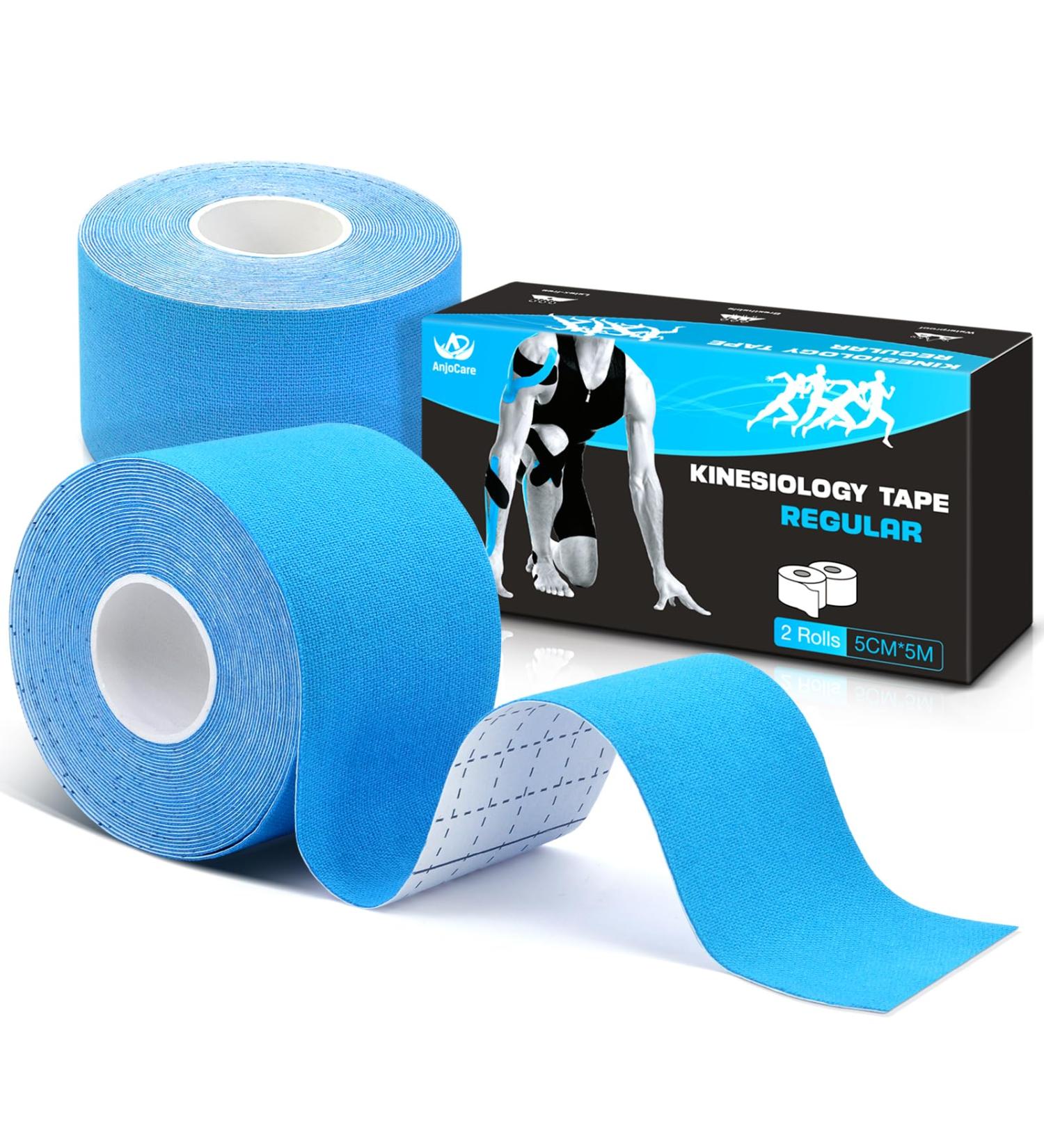 Anjocare Kinesiology Tape - Elastic Therapeutic Sports Tapes for Muscle & Joint Support (2 Rolls 5m x 5cm) - Uncut Blue Physio Tape for Shoulder Ankle Elbow & Knee - Buy Online on GoSupps.com