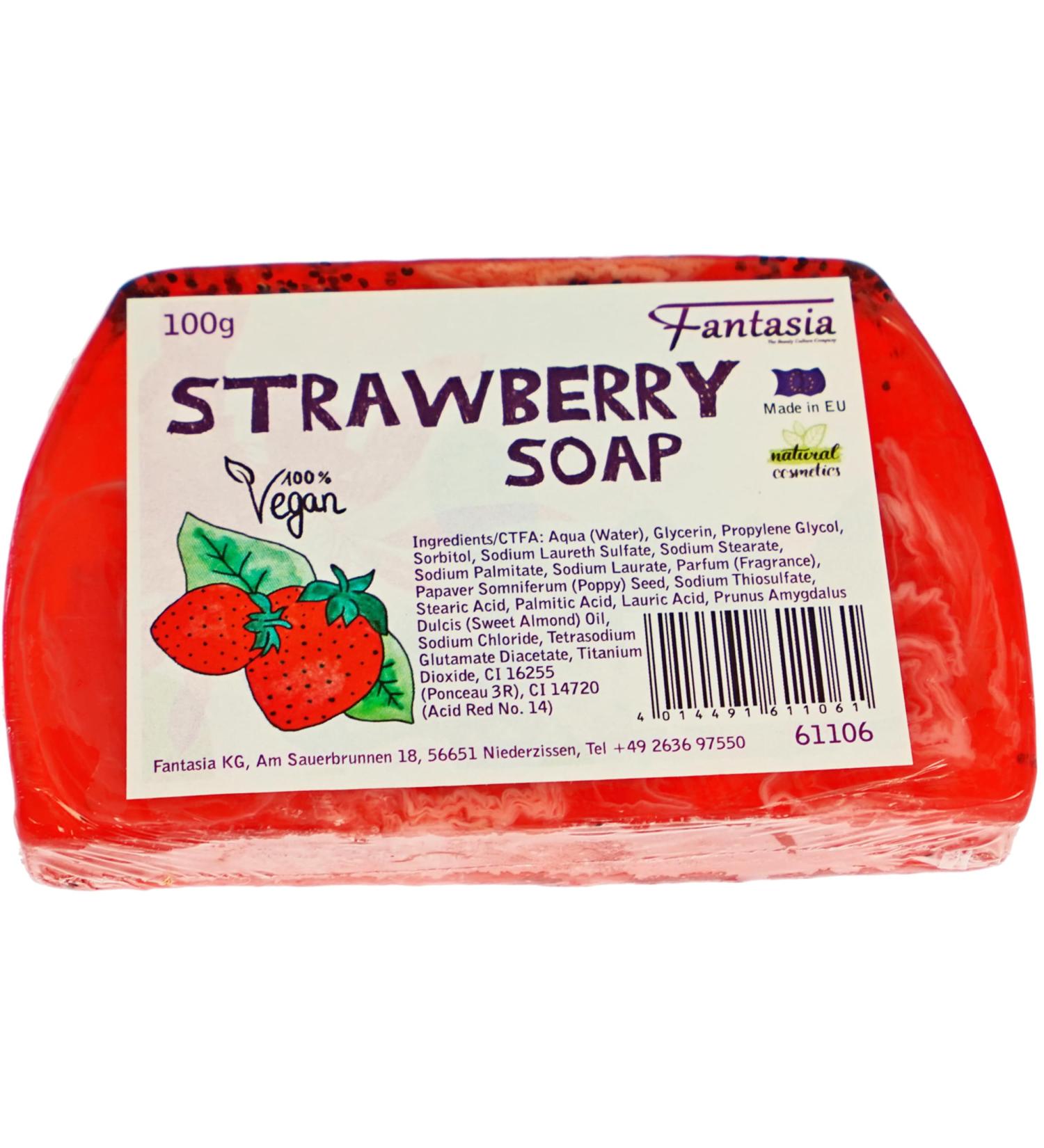  Fantasia Solid soap: 100g hand soap with a delicate strawberry scent - Vegan soap - Handmade soap - Handcrafted soap - Vegan soap from Fantasia - Buy Online on GoSupps.com