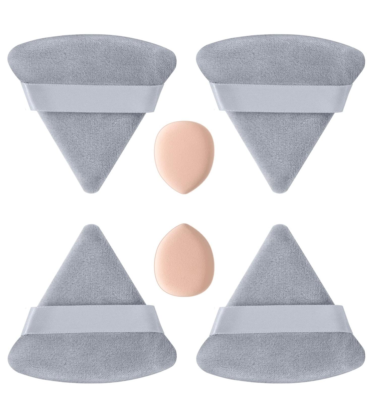 HEYMKGO 4 Triangle & 2 Mini Makeup Sponge Pads Velvet Powder Puff Set - Grey | Reusable Wet Dry Foundation Applicator for Pressed/Loose Powder - Buy Online on GoSupps.com