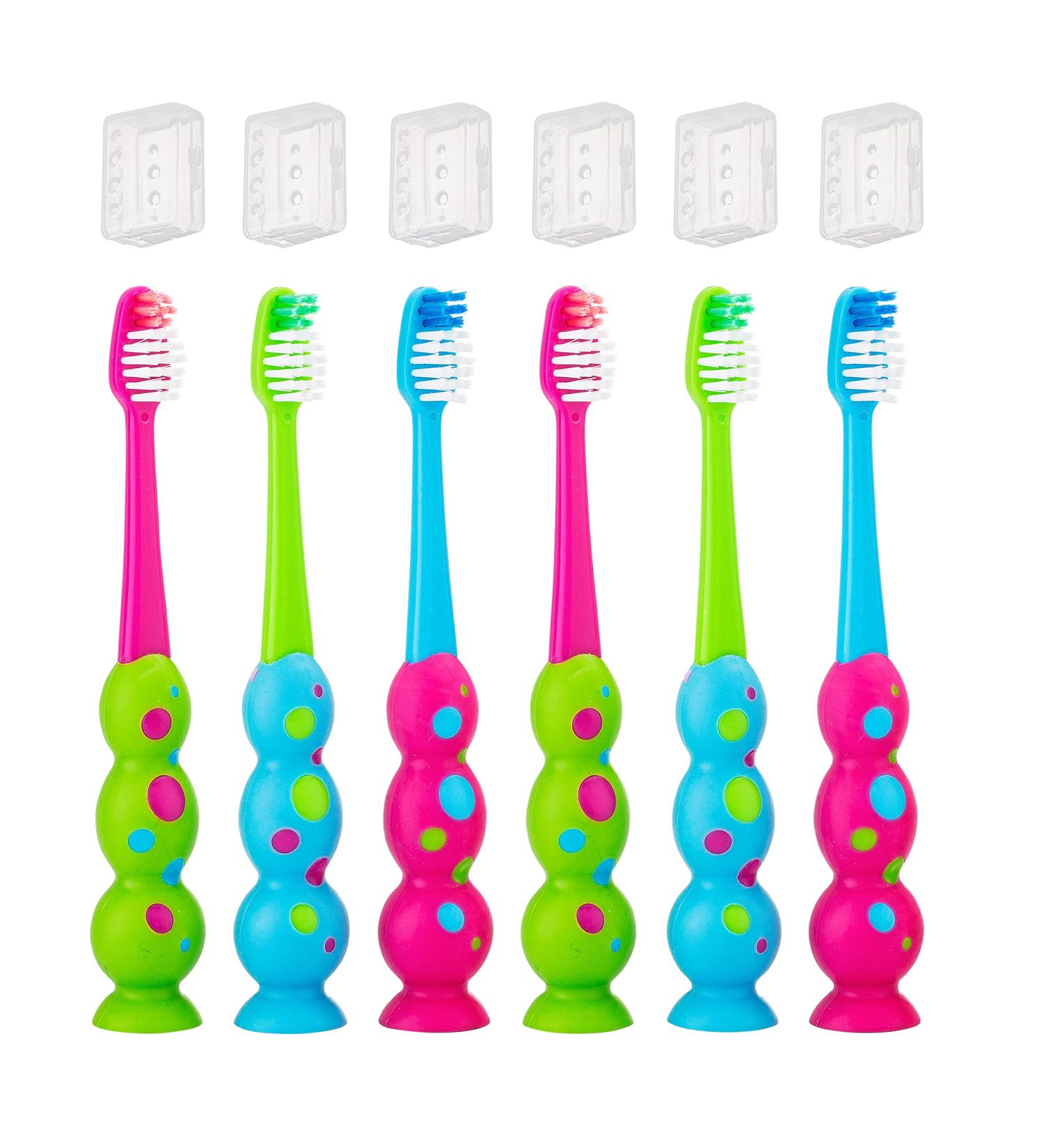 Farber Baby Kids Toothbrushes Set - Childrens Toothbrush 6 Pack with Extra Soft Bristles and Easy Grip Handles - Includes 6 Travel Covers (Pink, Blue, Green) - Buy Online on GoSupps.com