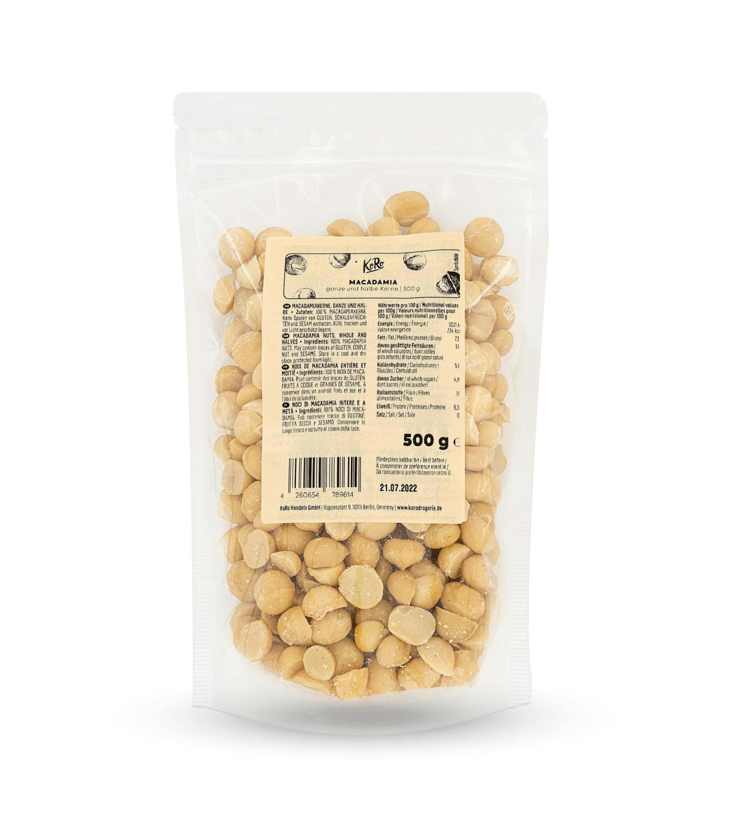  KoRo KoRo - Whole and Half Organic Macadami Seeds 500g - Untreated & Natural - Mild Buttery Aroma - Hand Cracked - Buy Online on GoSupps.com