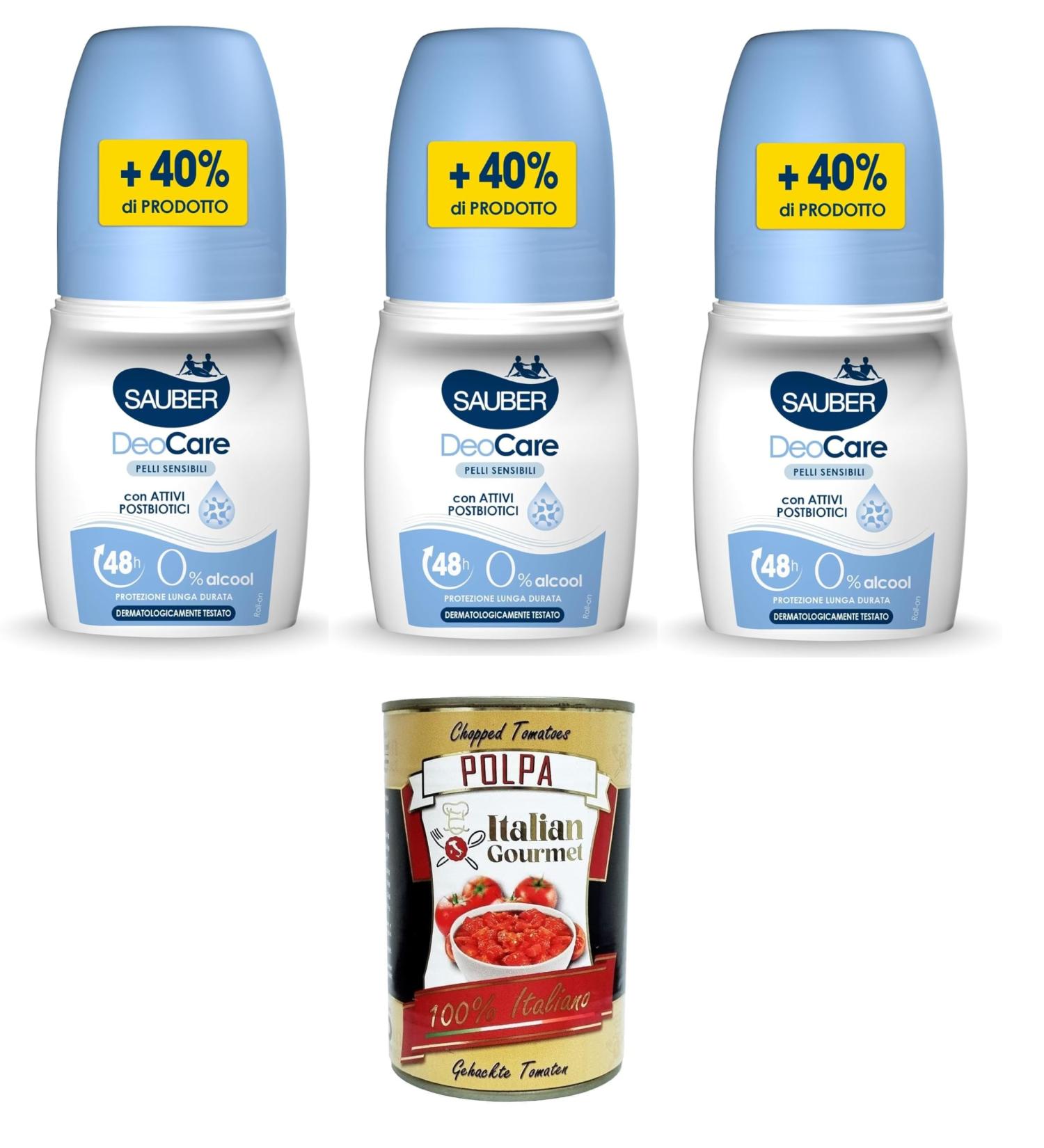 Italian Gourmet E.R. Sauber DeoCare Pelli Sensibili Deodorant roll-on for sensitive skin 3 x 70 ml + Italian Gourmet Polpa 400 g - Buy Online on GoSupps.com