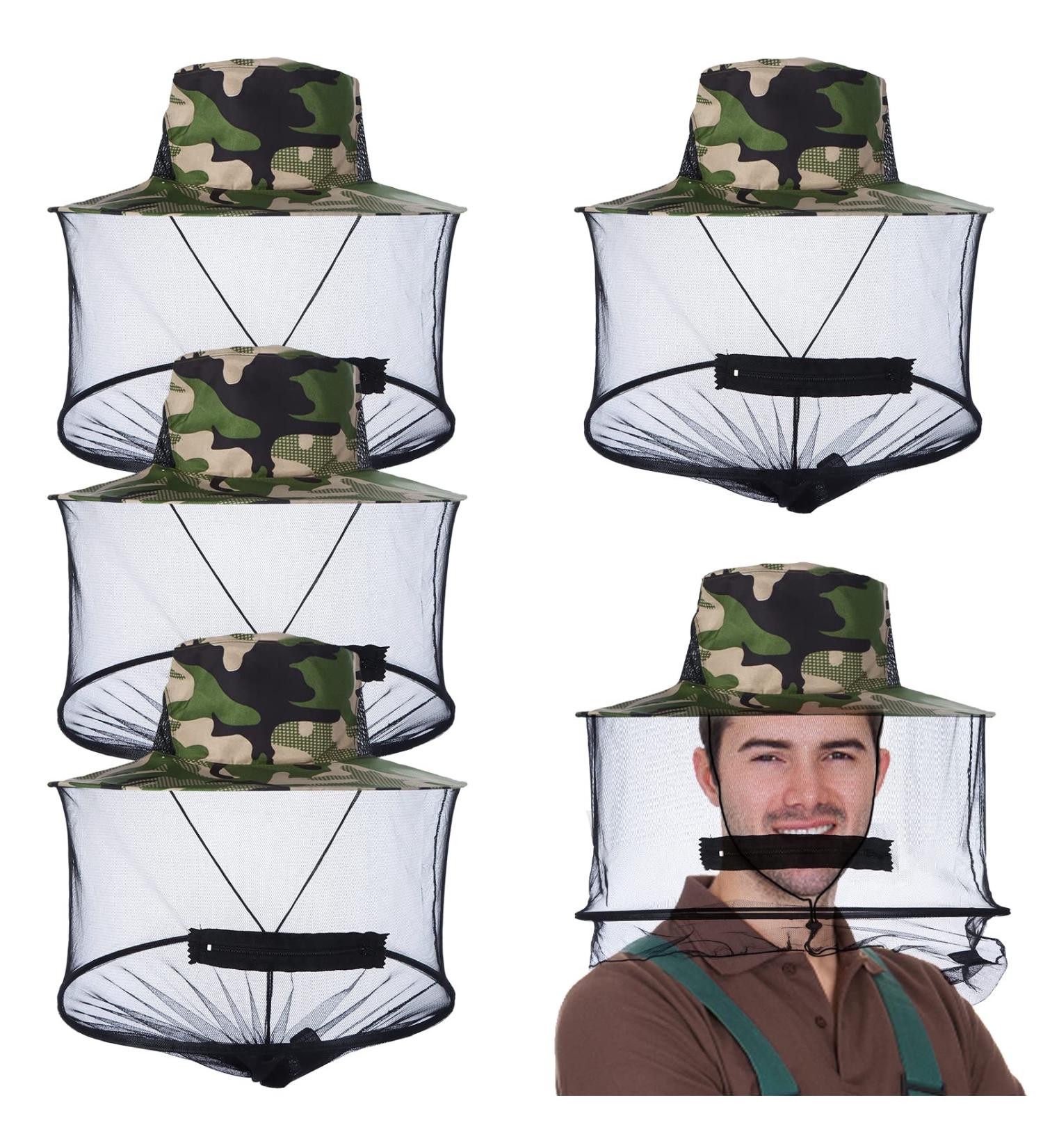 4 Pcs Camouflage Beekeeping Beekeeper Anti-Mosquito Bee Bug Insect Fly Mask Cap Hat with Head Net Mesh Face Protection Outdoor Fishing Equipment - Buy Online on GoSupps.com