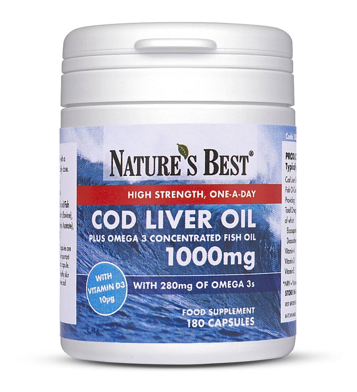 High Strength Cod Liver Oil Capsules 1000mg | 180 Capsules | Omega 3s & Vitamin D3 | UK Made | 6-Month Supply - Buy Online on GoSupps.com