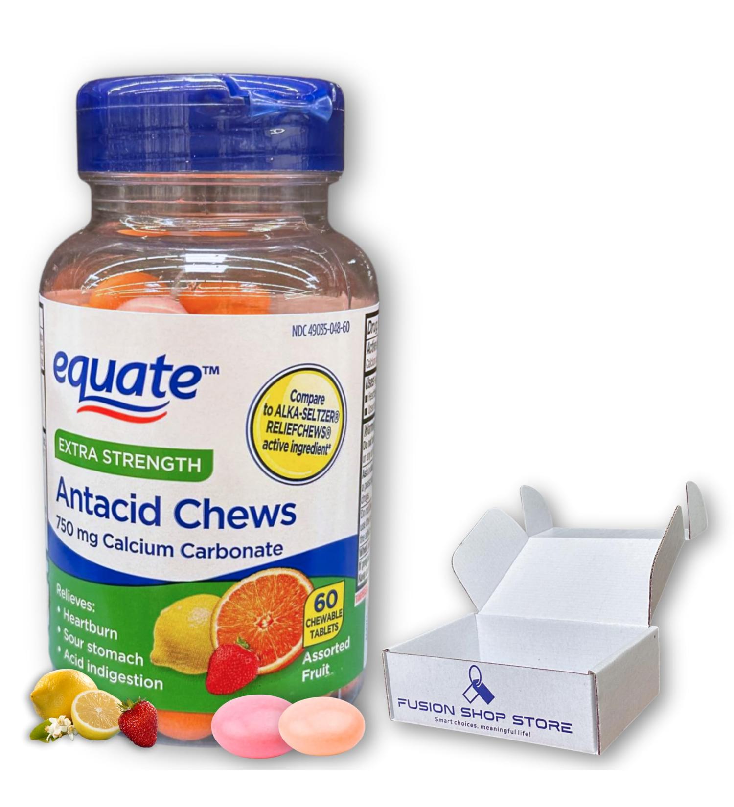 Antacid Chewable Tablets- Extra Strength Relief Chews Heartburn Assorted Fruit Tablets 60ct (Pack of 1) Boxed by Fusion Shop Store - Buy Online on GoSupps.com