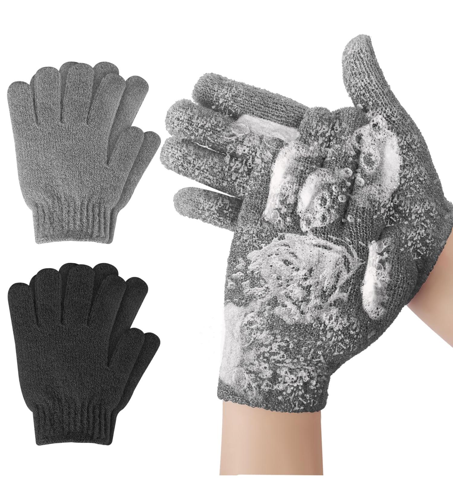 Wllhyf Peeling Gloves - 2 Pairs Double-Sided Shower & Scrub Accessories for Dead Skin Removal | Black & Gray Spa Massage Essential - Buy Online on GoSupps.com