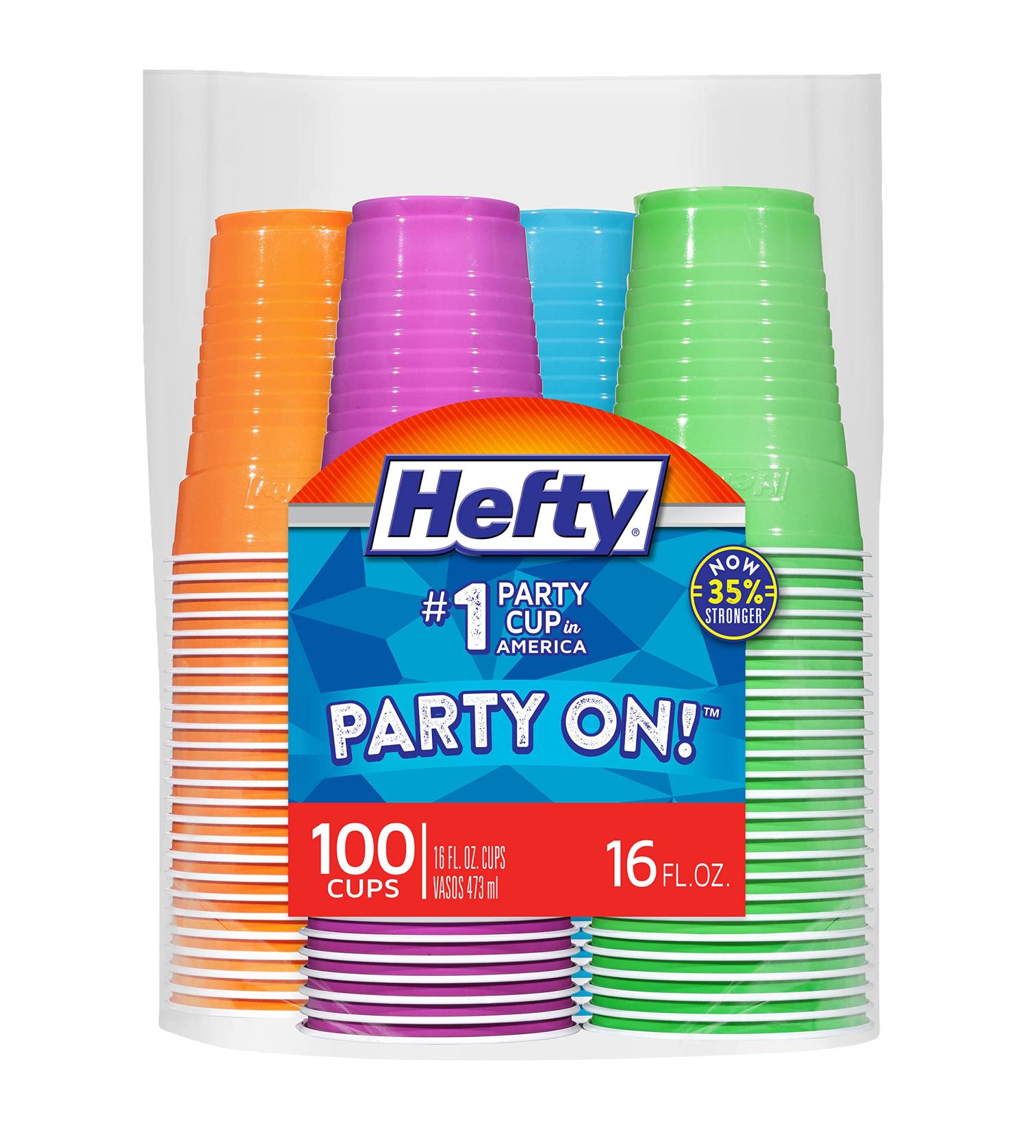 Hefty Party On Disposable Plastic Cups - 16 oz - 100 Count - Assorted Colors - Pack of 1 - Buy Online on GoSupps.com