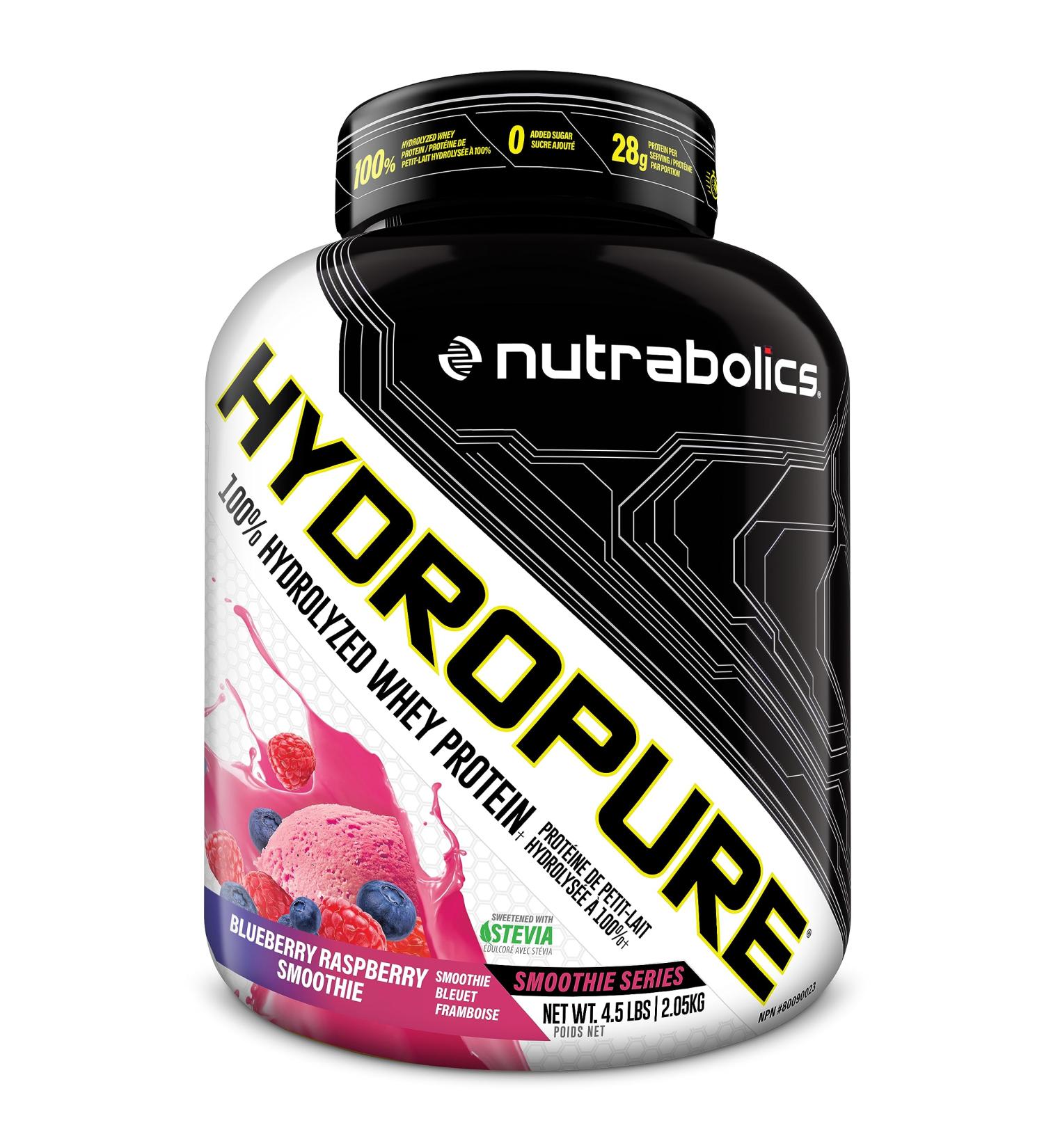 Nutrabolics Hydropure 100% Hydrolyzed Whey Protein Powder Blueberry Raspberry Smoothie 4.5 Pound Blueberry Raspberry Smoothie 4.5 lbs