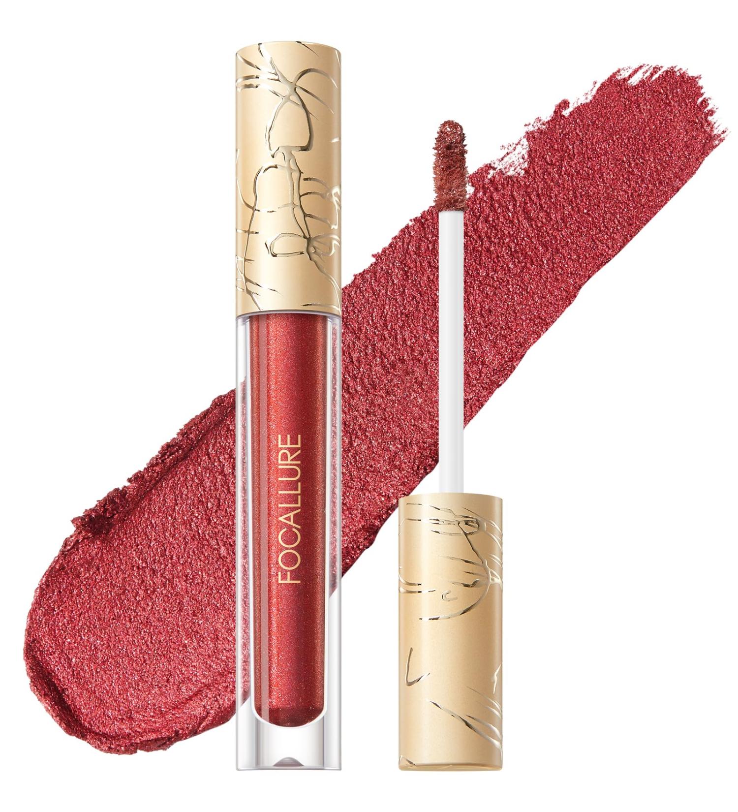 FOCALLURE Metallic Liquid Lipstick - Long Lasting Transfer-Proof Waterproof Lip Gloss for Women | RD02 Painkiller - Buy Online on GoSupps.com