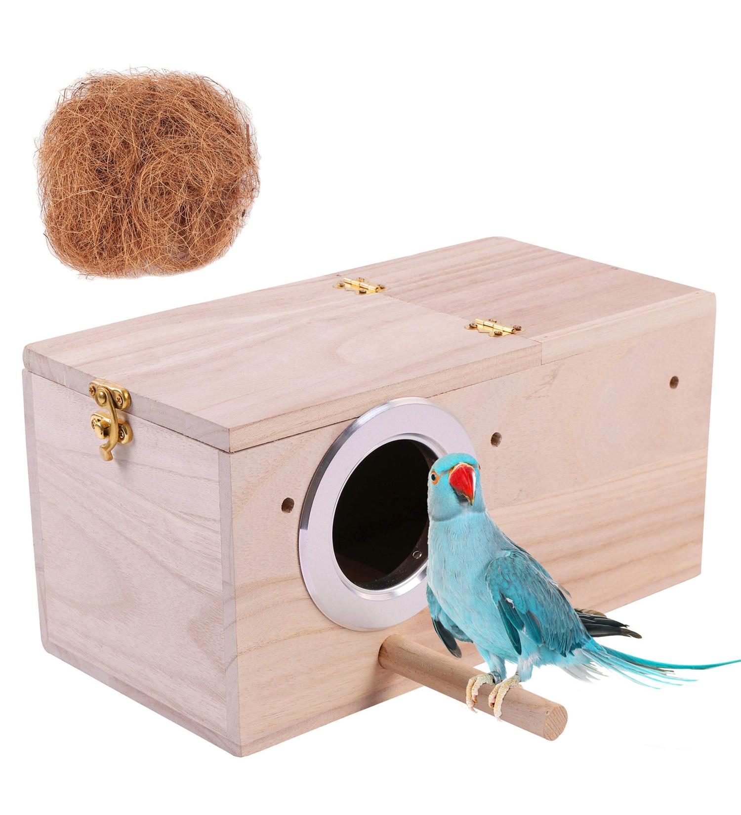 X-Large Hand Crafted Parakeet Nest Box with Coconut Fiber - Ideal for Cockatiel, Lovebirds, Parrotlets & Small to Medium Birds - Buy Online on GoSupps.com