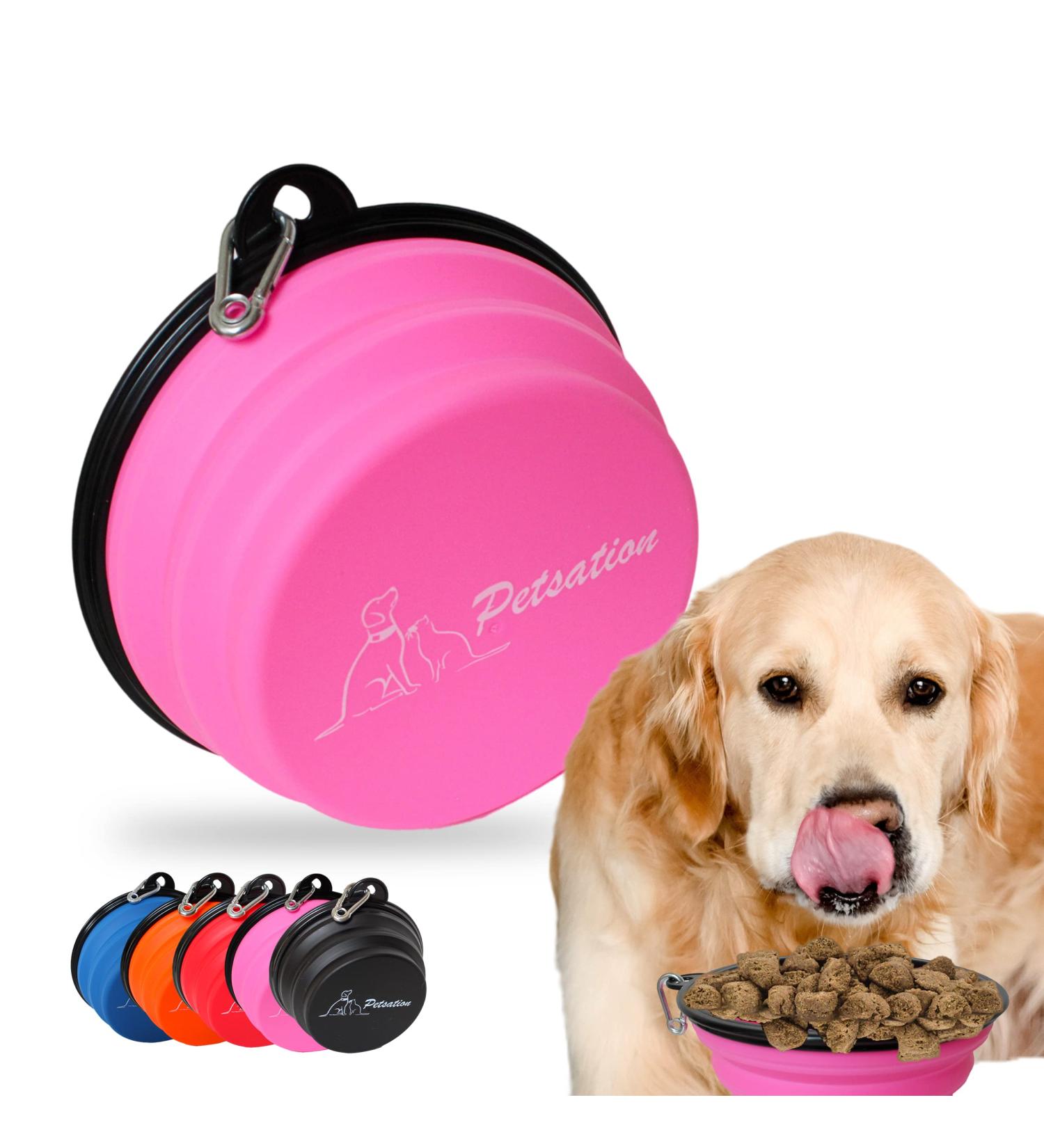 Petsation Foldable Dog Bowl - Original 1000ml Water & Food Bowl for On-the-Go - Ideal for Daily Use - Pink Travel Bowl - Buy Online on GoSupps.com