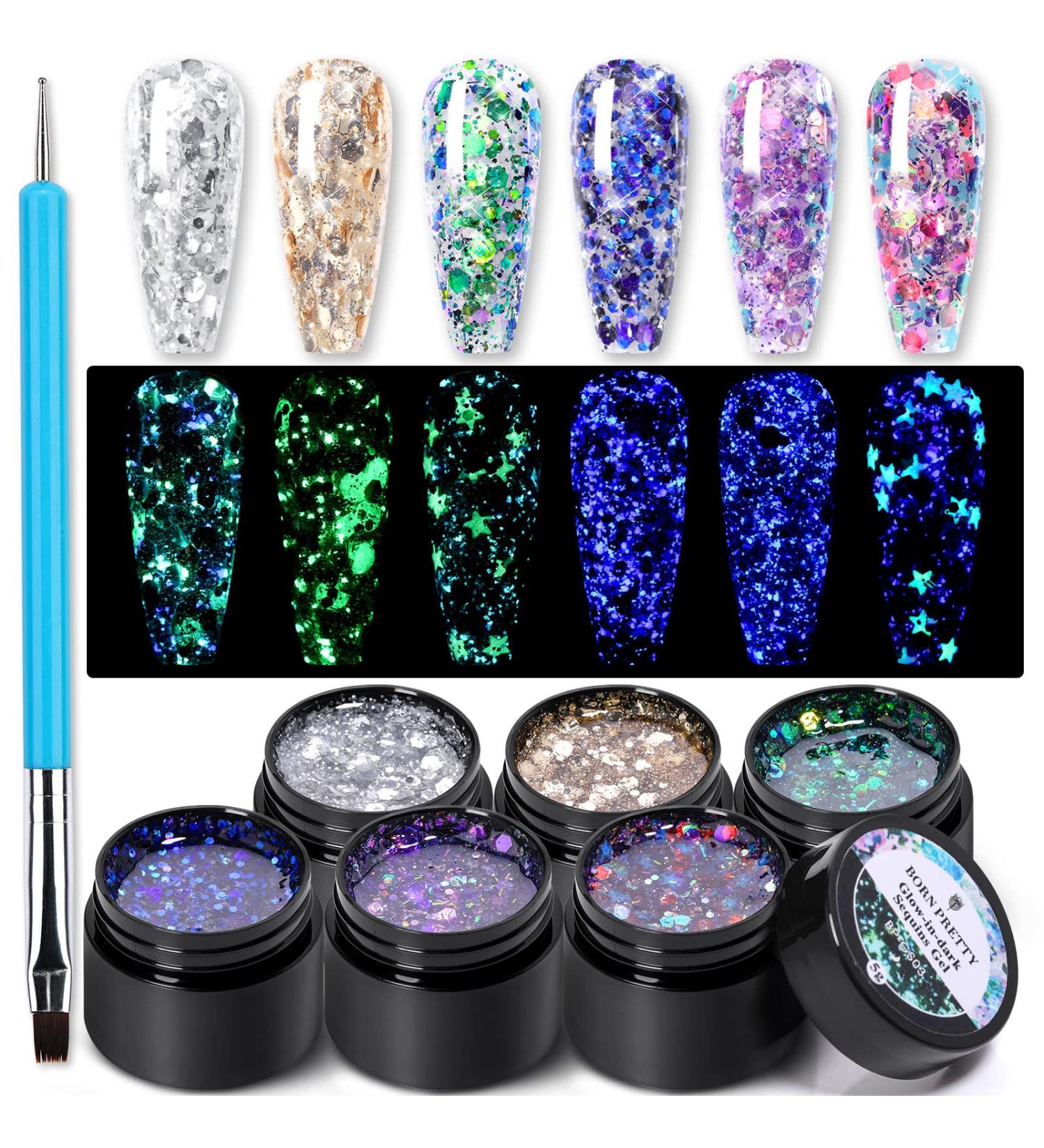 BORN PRETTY Glitter Glow in the Dark Gel Nail Polish Set - 6 Colors - Buy Online on GoSupps.com