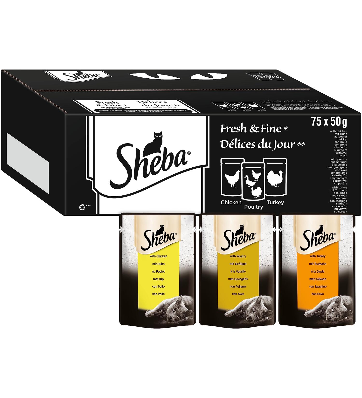 Sheba Fresh & Fine Sauce Premium Cat Wet Food Multipack (75 x 50g) Chicken Poultry & Turkey High-Quality International Shipping - Buy Online on GoSupps.com