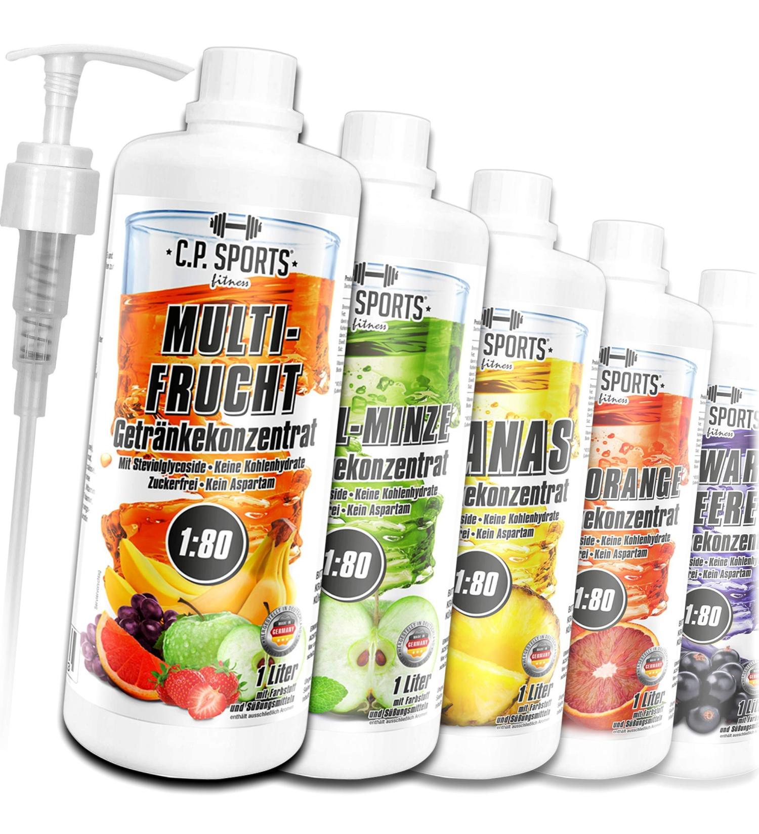 C.P.Sports Sugar-Free Fitness Drink Concentrate 1:80 - 80L Orange Flavor with L-Carnitine & Vitamins + Dosing Pump - International Shipping Available - Buy Online on GoSupps.com