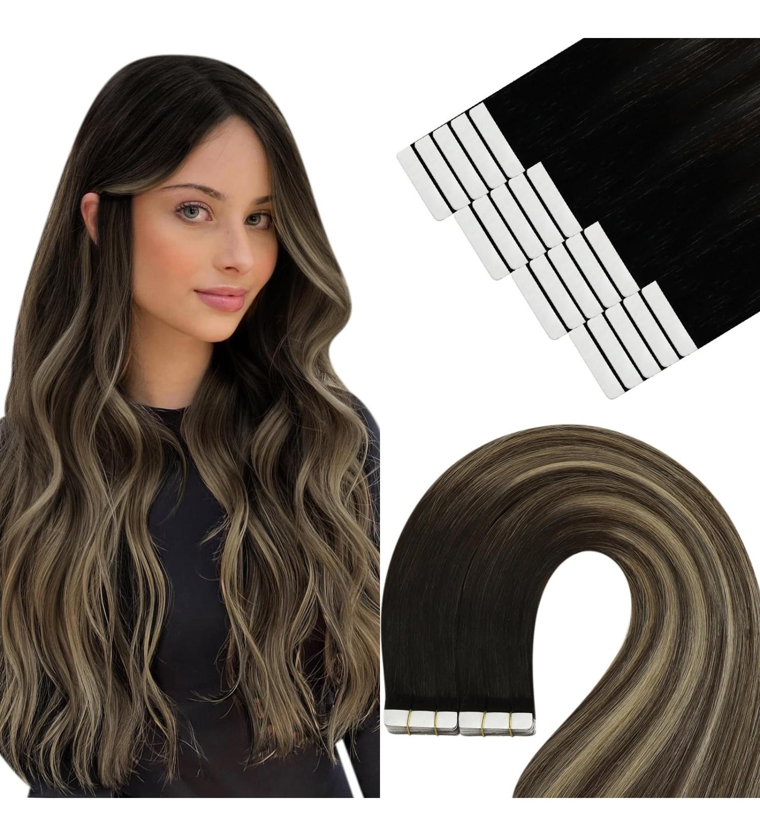 Youngsee Real Hair Tape Extensions - Balayage Ombre #1B/4/27 55cm 50g 20pcs - Smooth Remy Real Hair - Buy Online on GoSupps.com