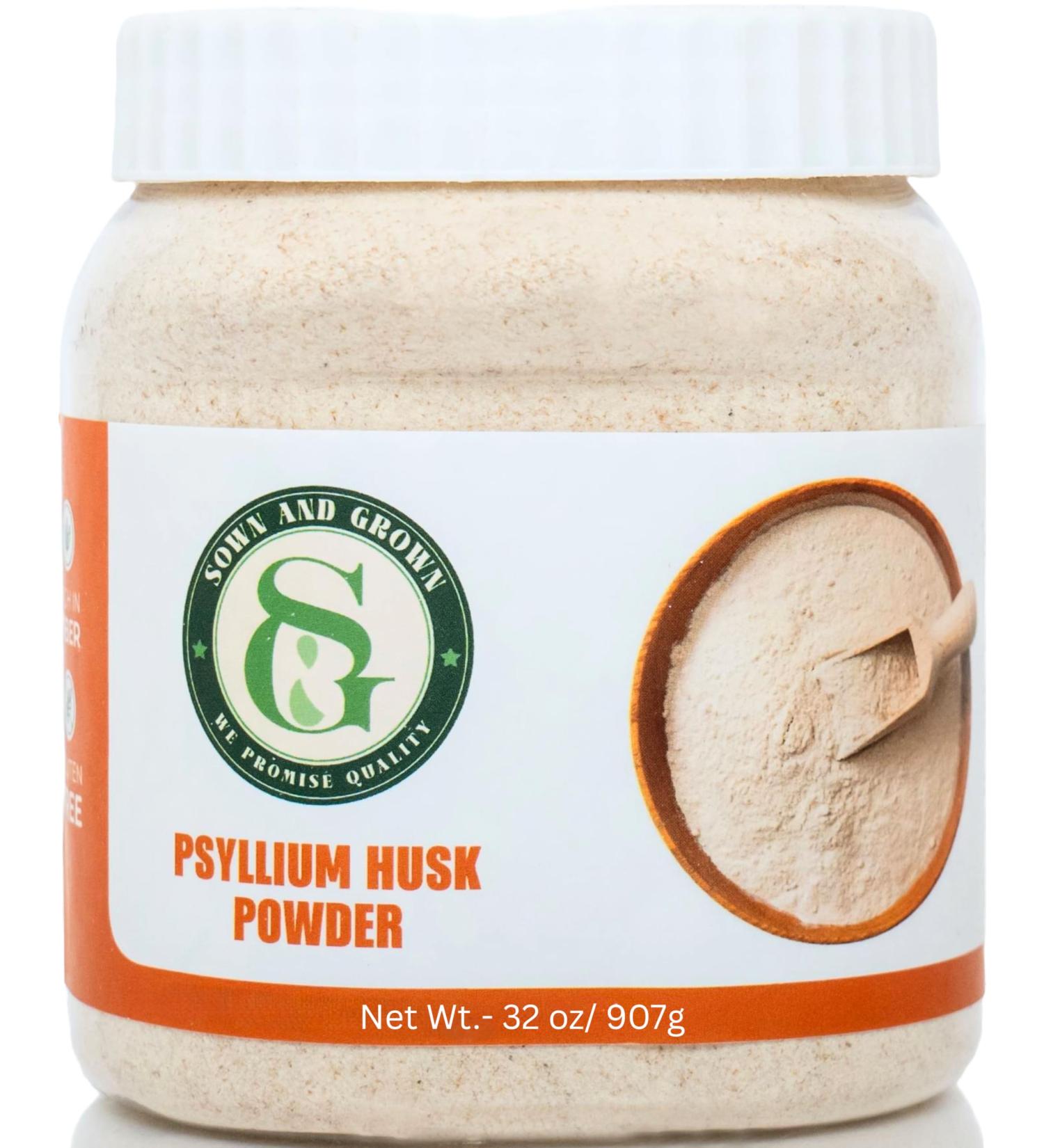 Sownandgrown Psyllium Husk Powder- 2lb, 32oz | Easy Mixing Dietary Fiber | Finely Ground Powder | Ideal for Keto Baking | Non-GMO - Buy Online on GoSupps.com