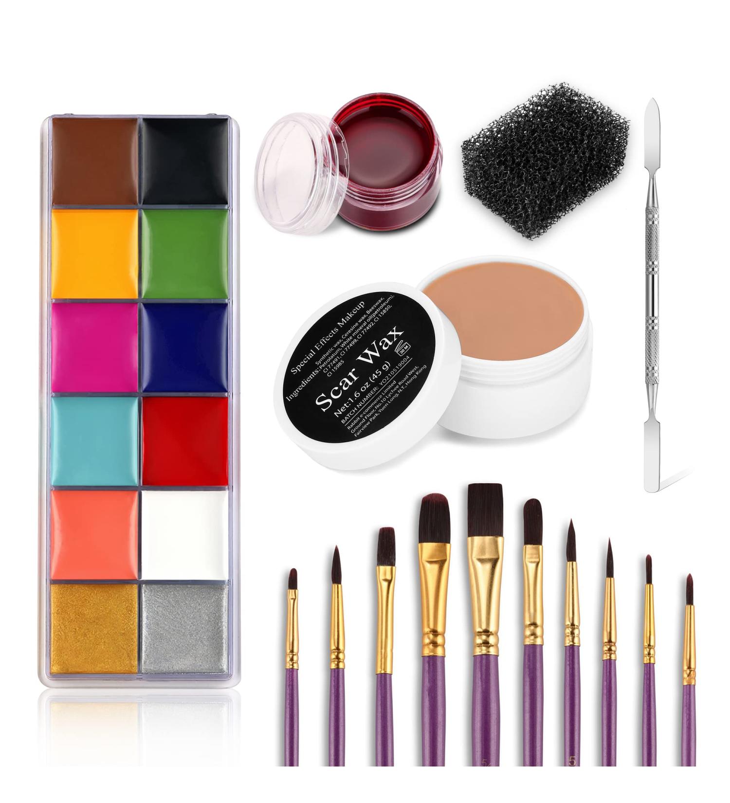 DELISOUL SFX Makeup Kit - 12 Colors Palette for Face Body Painting, Wound Modeling, Scar Wax, Fake Blood - Halloween Costume Essentials with Brushes & Tools - Buy Online on GoSupps.com