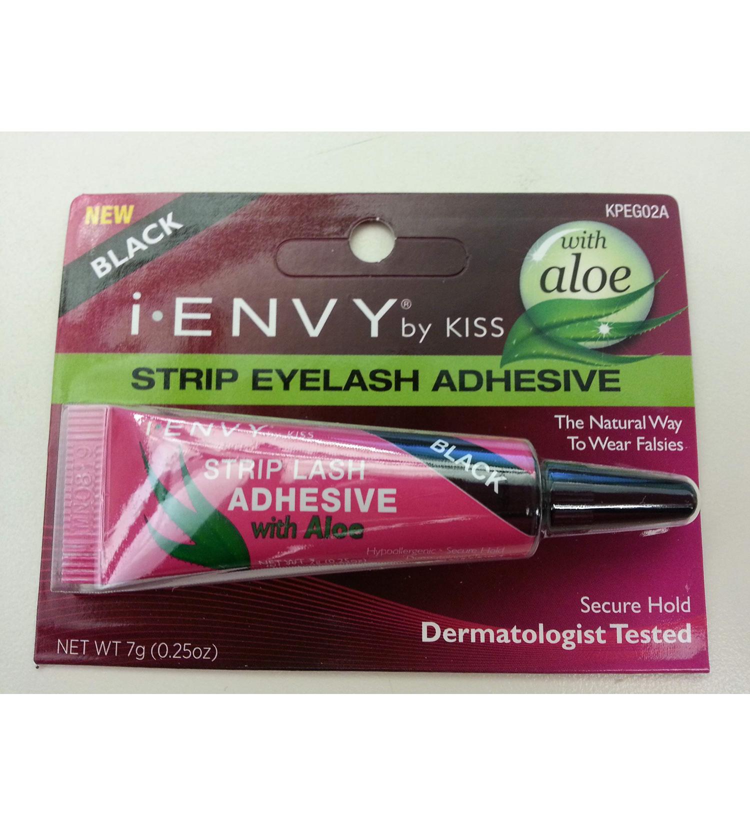 Kiss I Envy Strip Eyelash with Aloe Adhesive Black 0.25oz (2 Pack) 0.25 Ounce (Pack of 2)