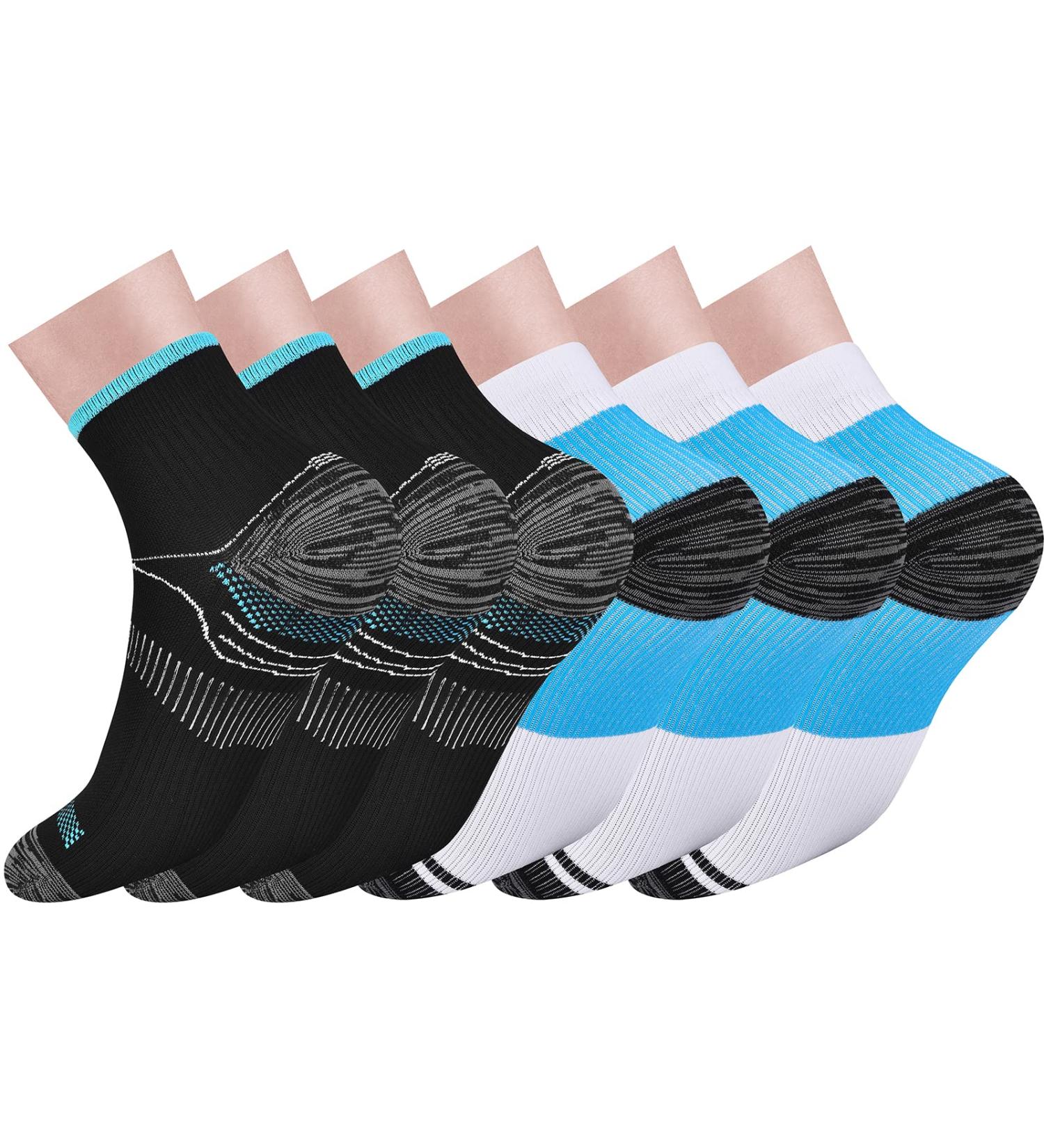 Pnosnesy Compression Socks for Plantar Fasciitis - 6/7 Pairs, Men & Women, Low Cut Athletic Socks with Arch Support (S-M, 3 Black+3 Blue) - Buy Online on GoSupps.com