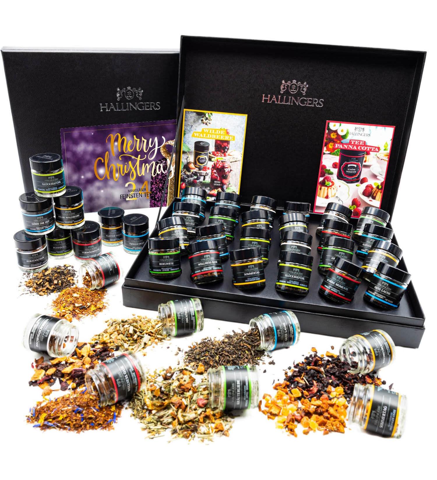 Hallingers Merry Christmas Tea Gift Set | 24 Vegan Varieties in Screw Glasses | Perfect for Advent Mother's Day & Father's Day | Unique Gift Ideas for All Occasions - Buy Online on GoSupps.com