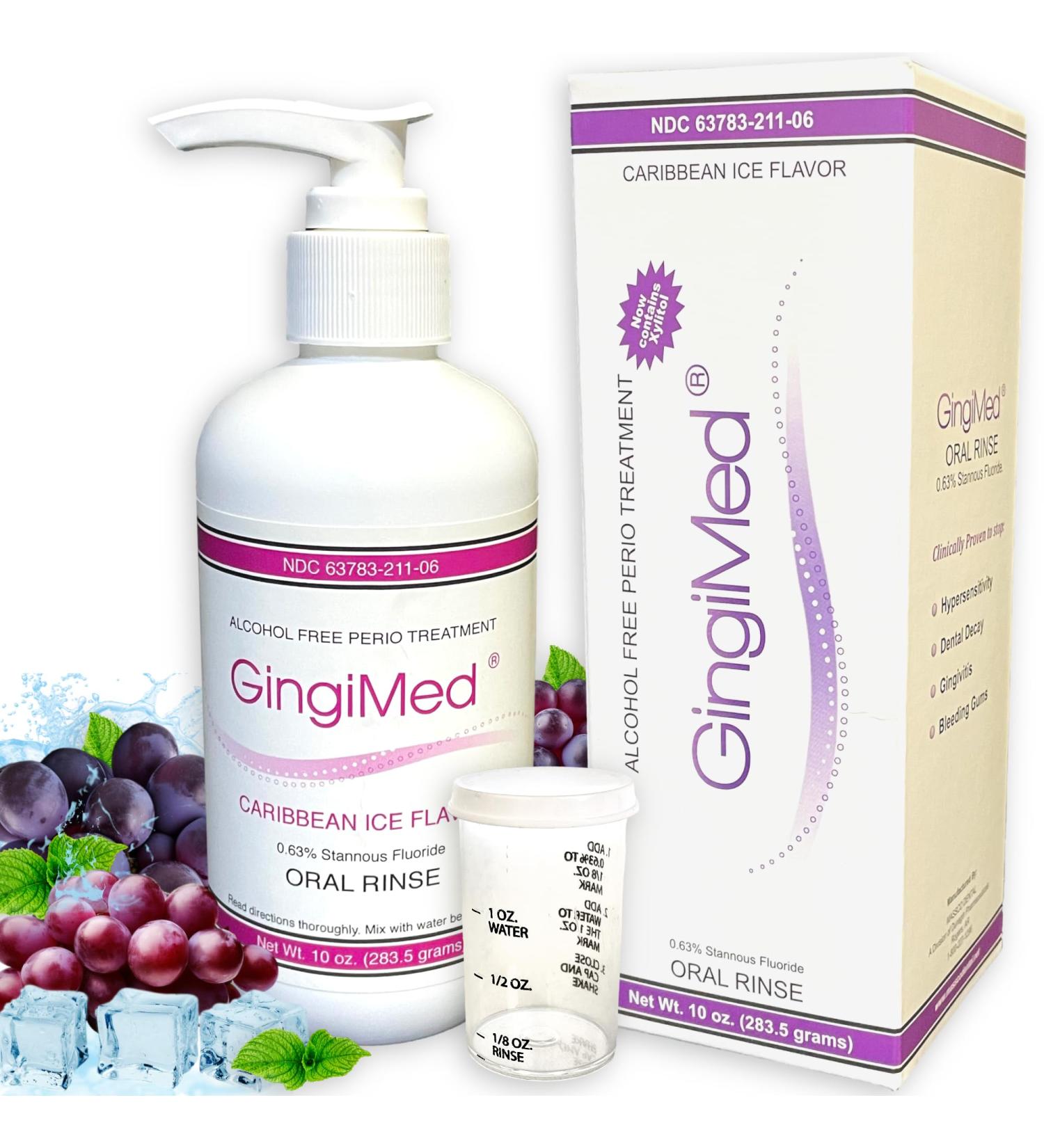 GingiMed .63% Stannous Fluoride Mouthwash with Xylitol | Alcohol-Free Periodontal Treatment | Caribbean Ice - 10 oz - Fast International Shipping - Buy Online on GoSupps.com