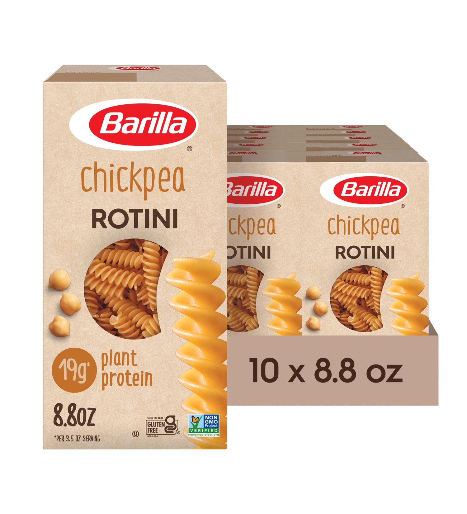 Barilla Chickpea Rotini Pasta 8.8 oz (Pack of 10) - Vegan, Gluten Free, Non GMO & Kosher - High Protein Plant Based Pasta - Buy Online on GoSupps.com