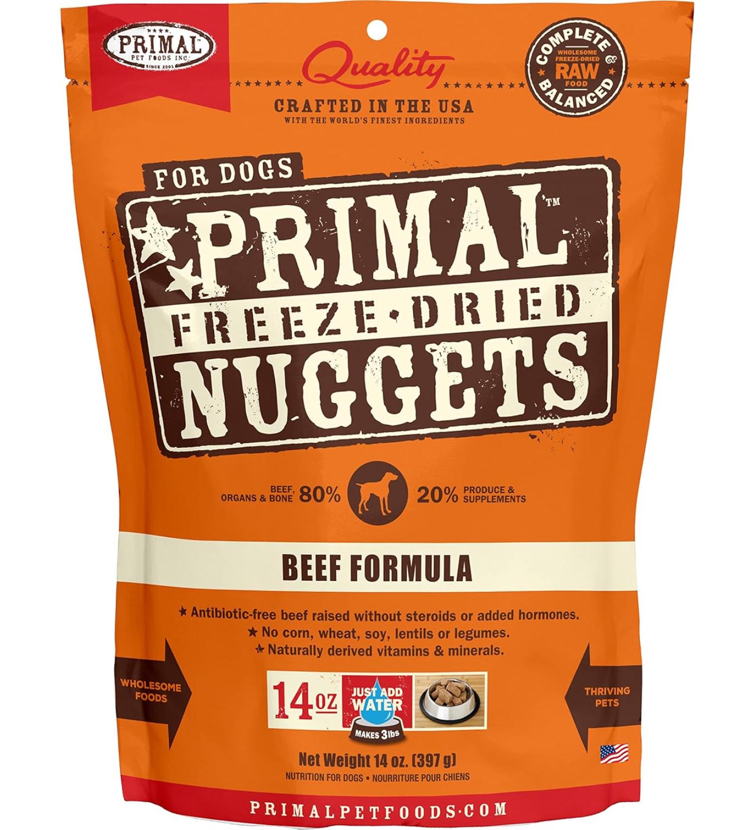 Primal Freeze Dried Beef Formula Dog Food 14oz - Made in USA, Grain-Free Raw Nuggets - Buy Online on GoSupps.com
