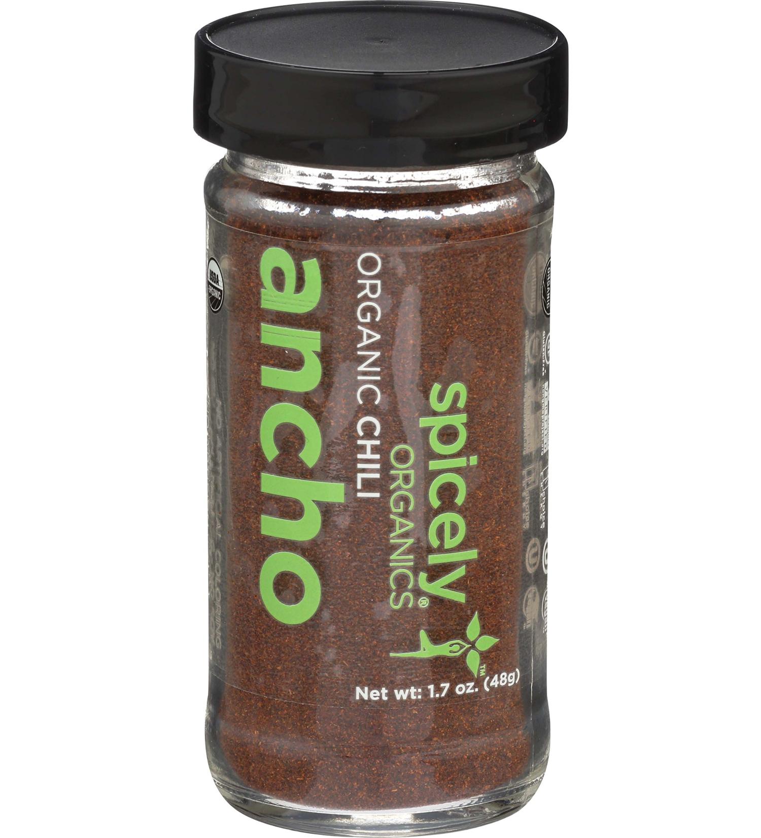 Spicely Organic Chili Ancho Powder 1.70 Ounce Jar Certified Gluten Free 1.7 Ounce (Pack of 1)