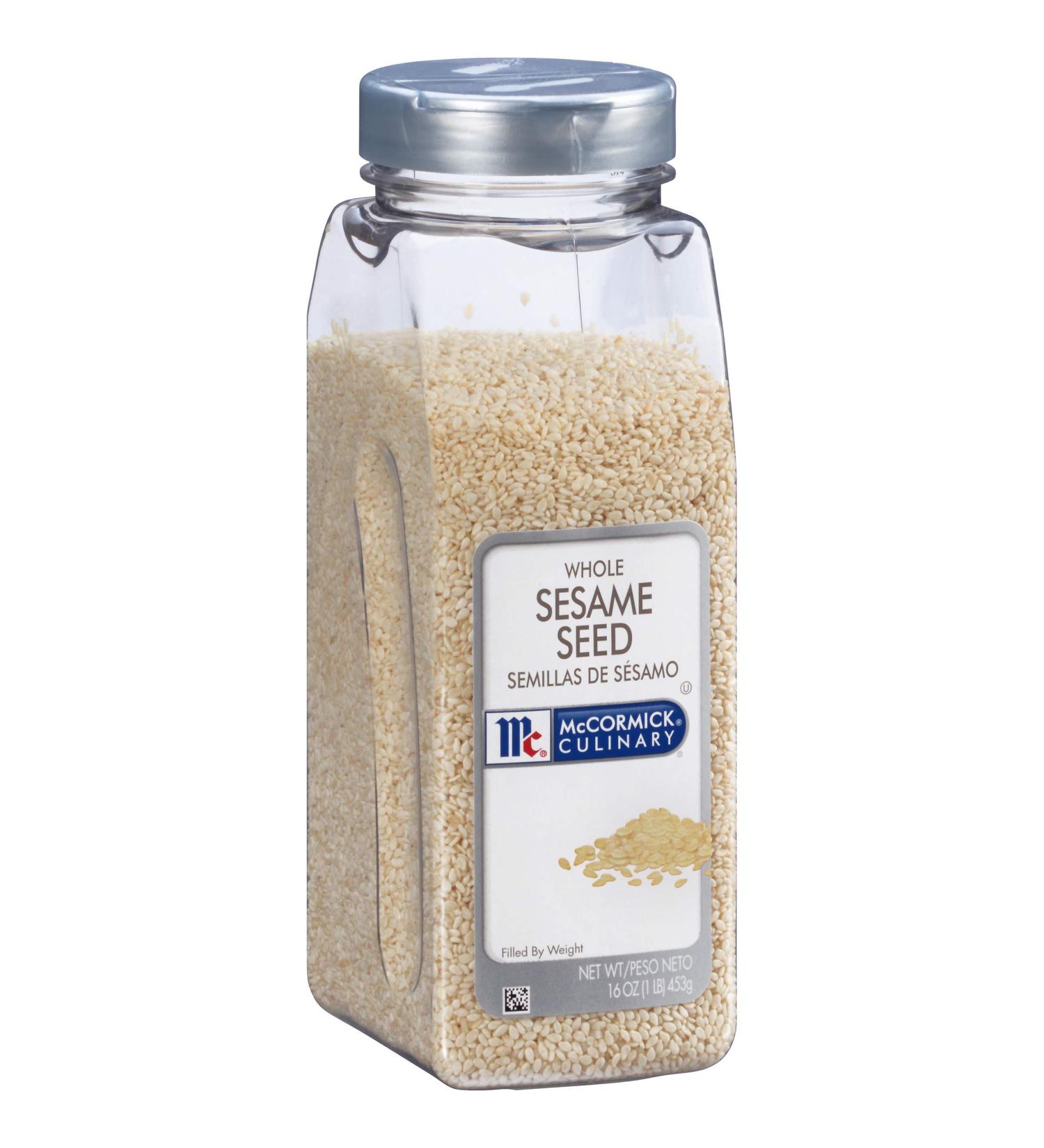 McCormick Culinary Whole Sesame Seed 16 oz - Premium White Sesame Seeds for Noodle Dishes, Sushi, Stir-Fries, Meat & Fish - 1lb Container - Buy Online on GoSupps.com