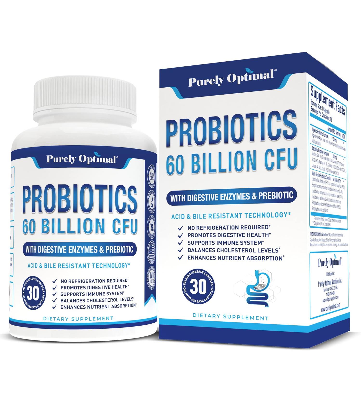 PURELY OPTIMAL Premium Probiotics 60 Billion CFU - 30 Capsules for Digestive Health - Buy Online on GoSupps.com