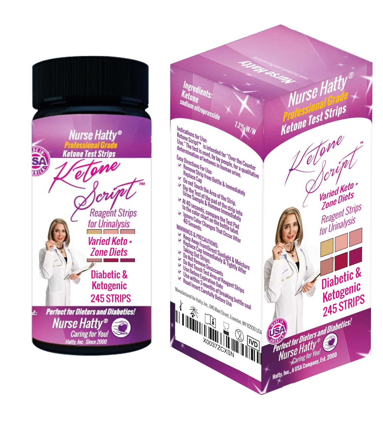 Nurse Hatty 245ct. Ketone Test Strips for Varied Keto + Zone Diets - URS-1K - Ketone Script - Long Strips