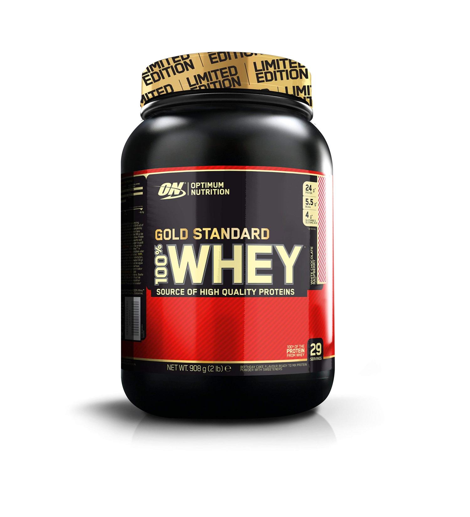 Optimum Nutrition 100% Whey Gold Standard 2 LB Dose (White Chocolate Raspberry) - Buy Online on GoSupps.com