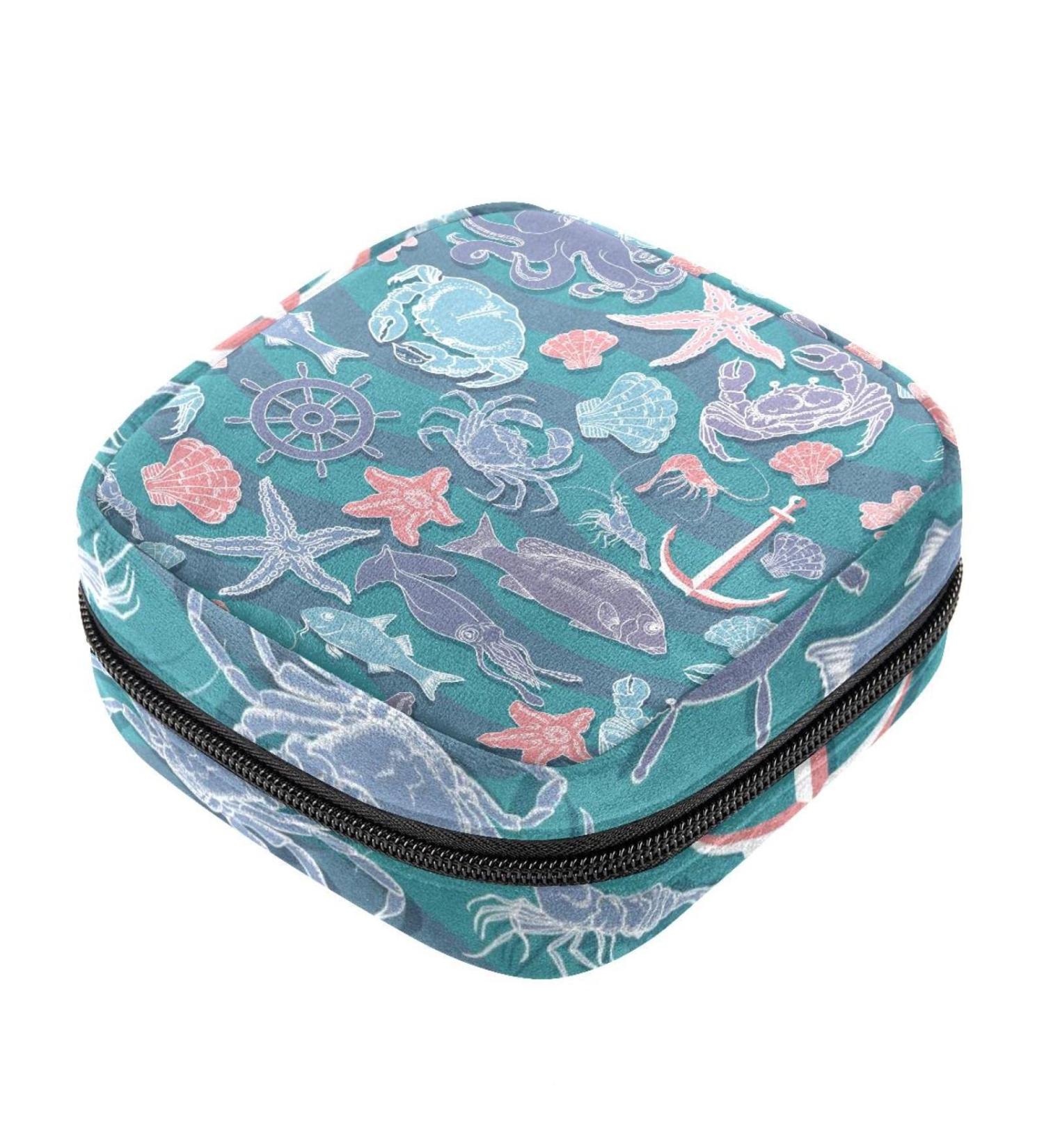 Women s Travel Storage Bag | Large Capacity Menstrual Cup & Makeup Organizer - Fun Crab Octopus & Anchor Patterns - Buy Online on GoSupps.com