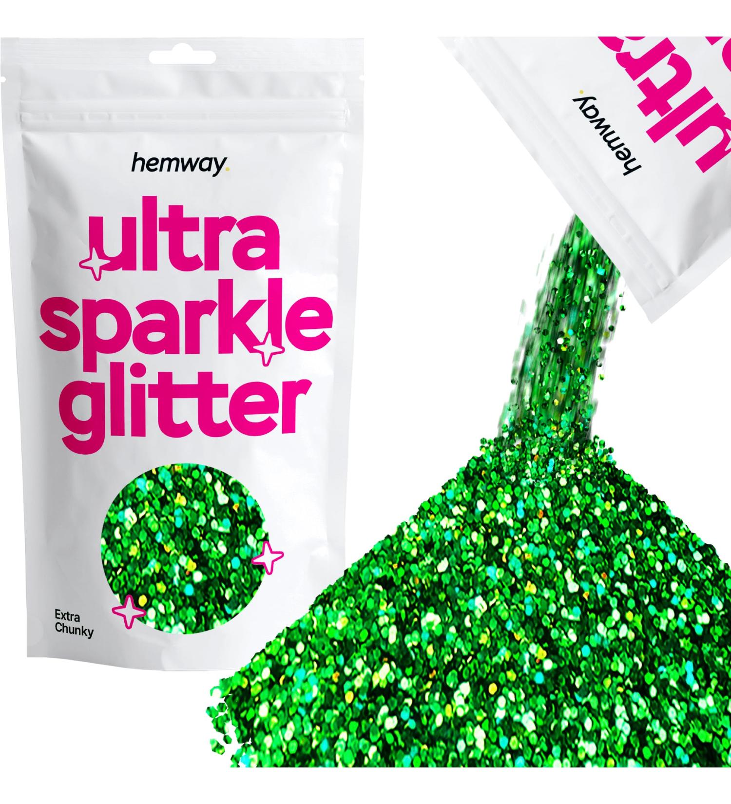 Hemway Premium Ultra Sparkle Emerald Green Holographic Glitter | Extra Chunky Metallic Flake for Arts Cosmetics and Festivals - 100g/3.5oz - Buy Online on GoSupps.com