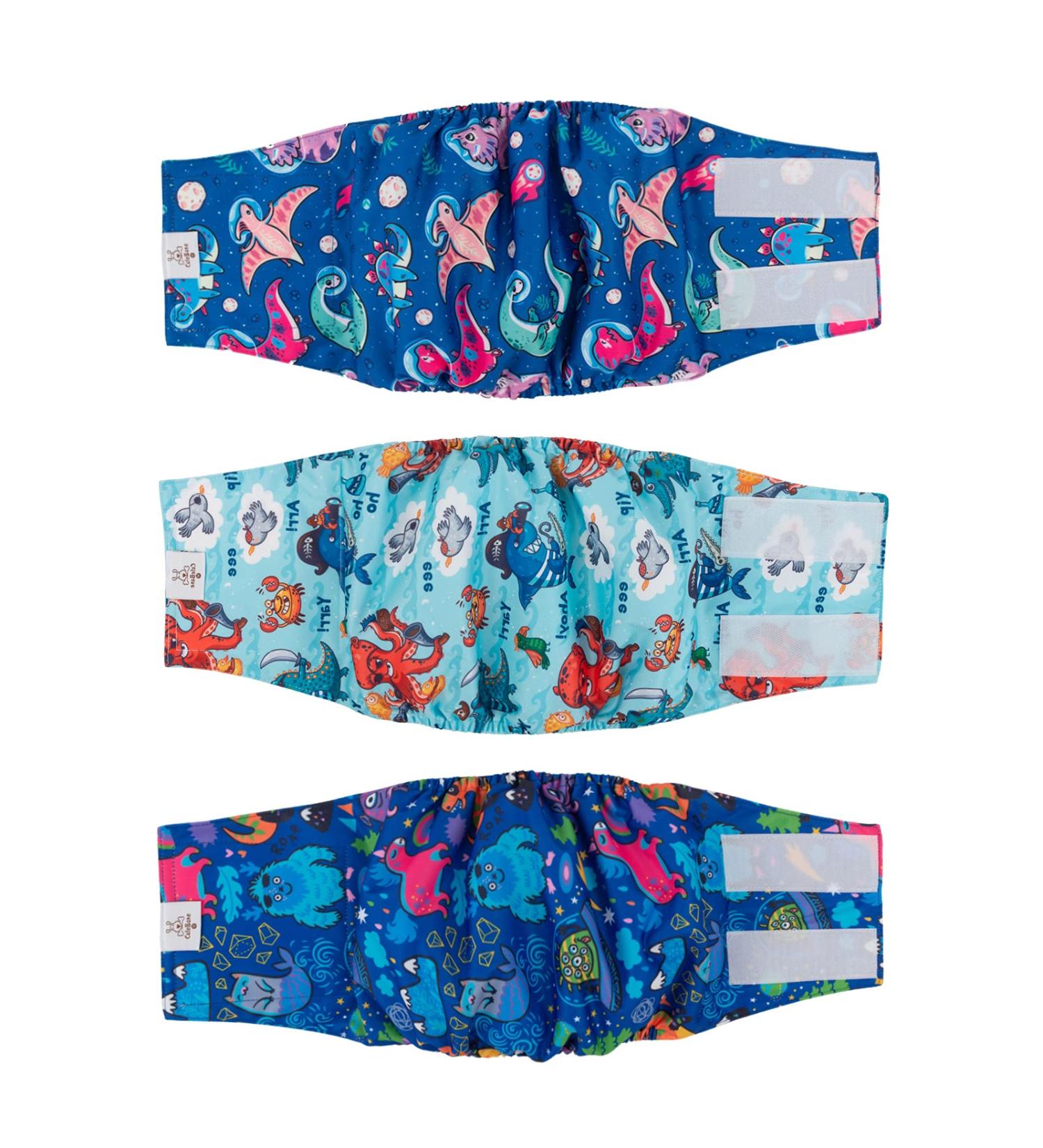 Cutebone Male Washable Dog Diapers - 3 Pack Reusable Belly Bands with High-Suction Velcro | Size L (43-53.5cm) - Perfect for Puppies & Senior Dogs - Buy Online on GoSupps.com