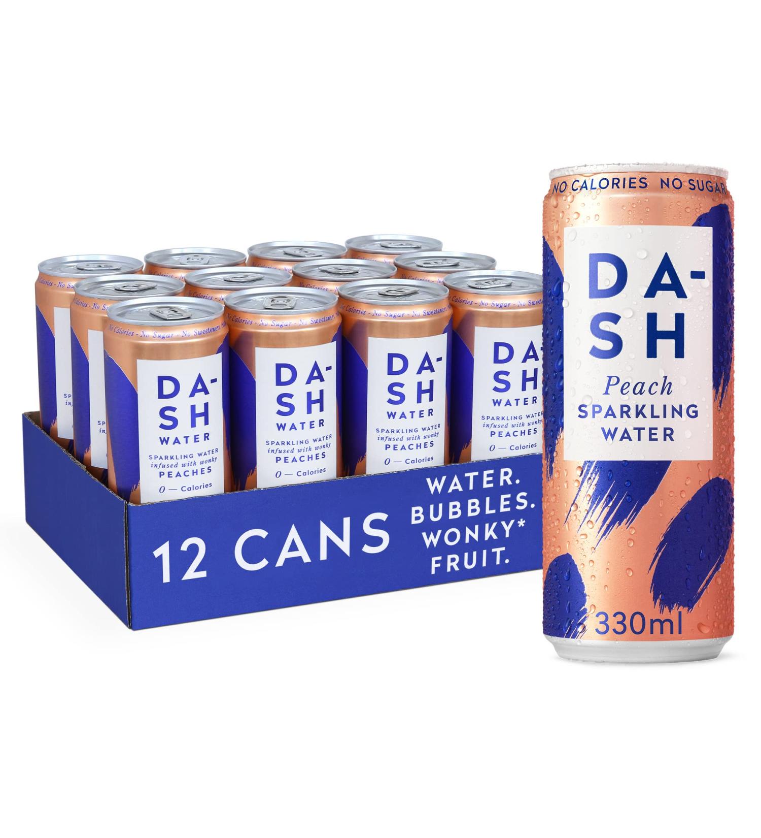 DASH Water P che 12x Eaux p tillantes aromatis es la p che. SANS Sucre SANS dulcorant SANS calories Infus es avec des Fruits rejet s (12x330ml) P che 330 ml (Lot de 12) - Buy Online on GoSupps.com
