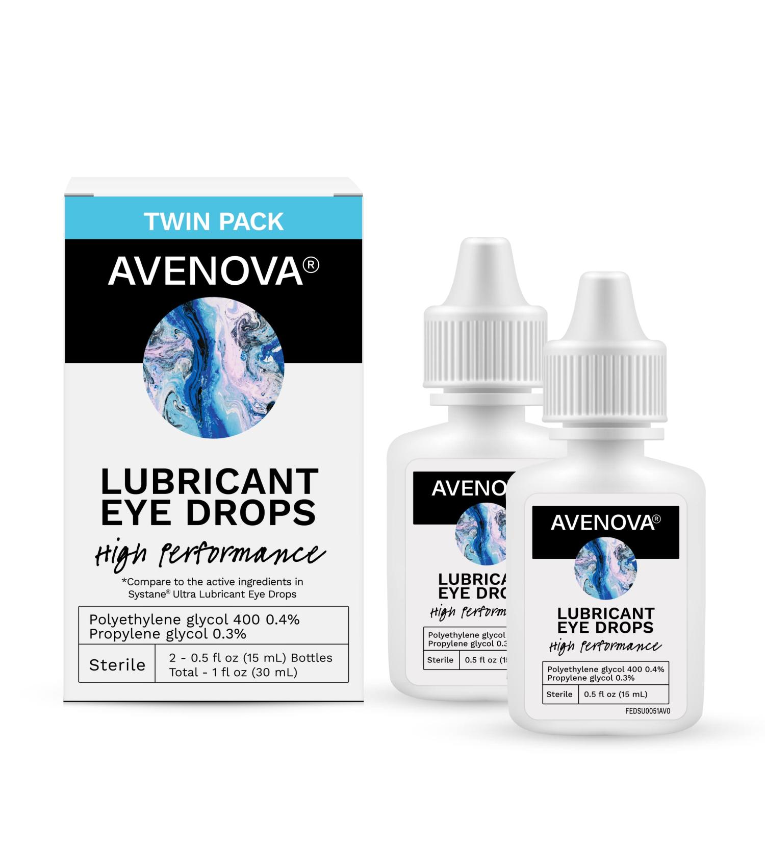 Avenova Lubricant Eye Drops - Instant Relief for Dry Eyes & Contact Lens Intolerance - 2 Pack, 15mL Bottles - Buy Online on GoSupps.com