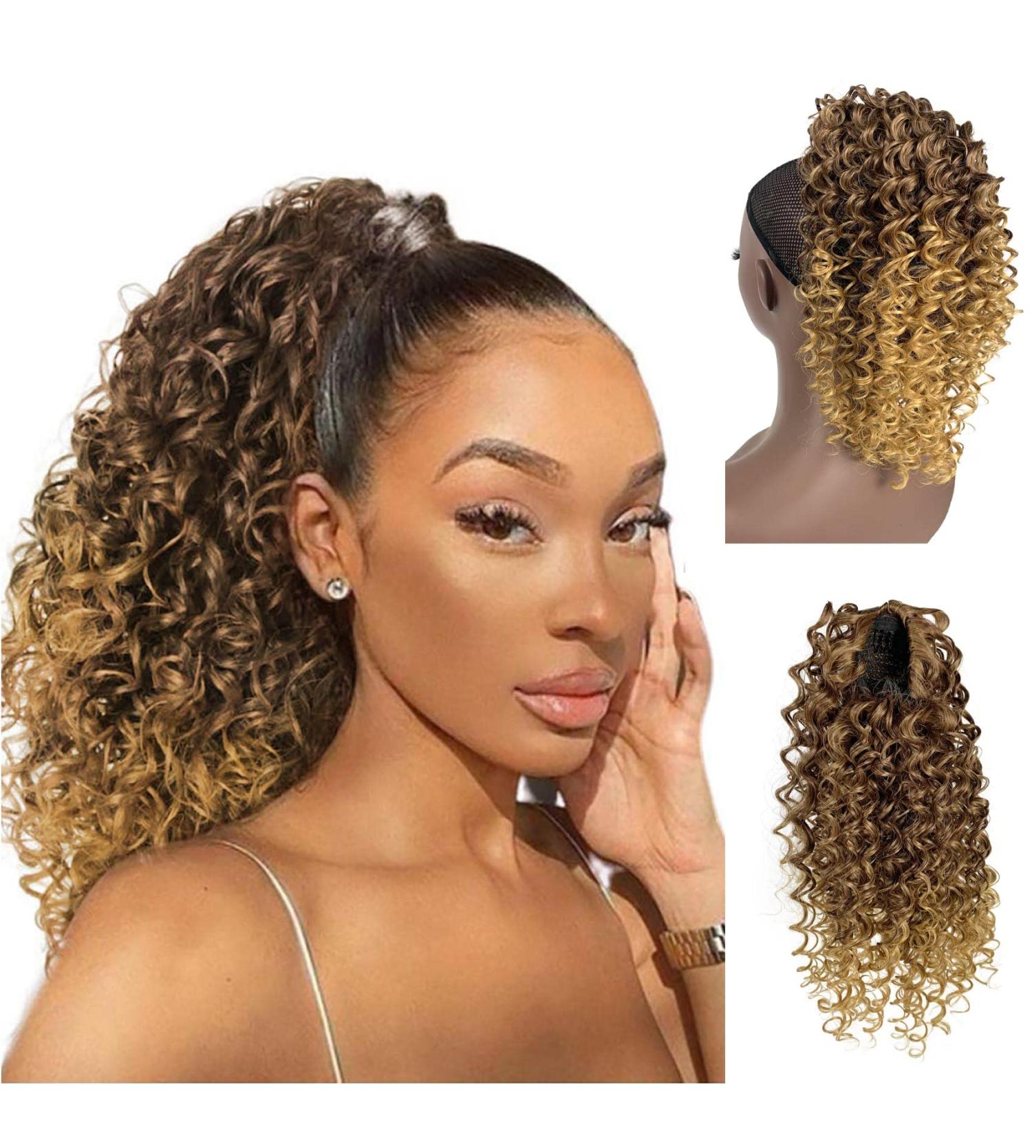 Deep Curly Drawstring Ponytail Extension for Black Women Afro Kinky Curly Pony Tail Hair Piece Synthetic Hair Extensions With 2 Clips 14 Inches (T33/27) 14 inches T33/27# - Buy Online on GoSupps.com