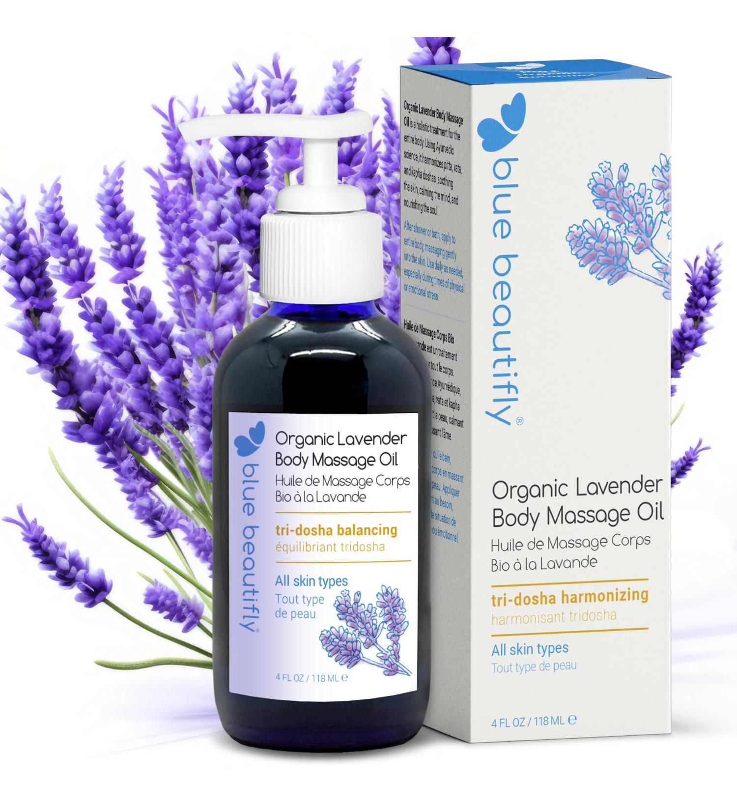 Blue Beautifly Organic Lavender Body Massage Oil | USDA Certified | Super Moisturizing for Body Hair & Nails | Ayurvedic Herbal Blend | 4 fl oz - Buy Online on GoSupps.com