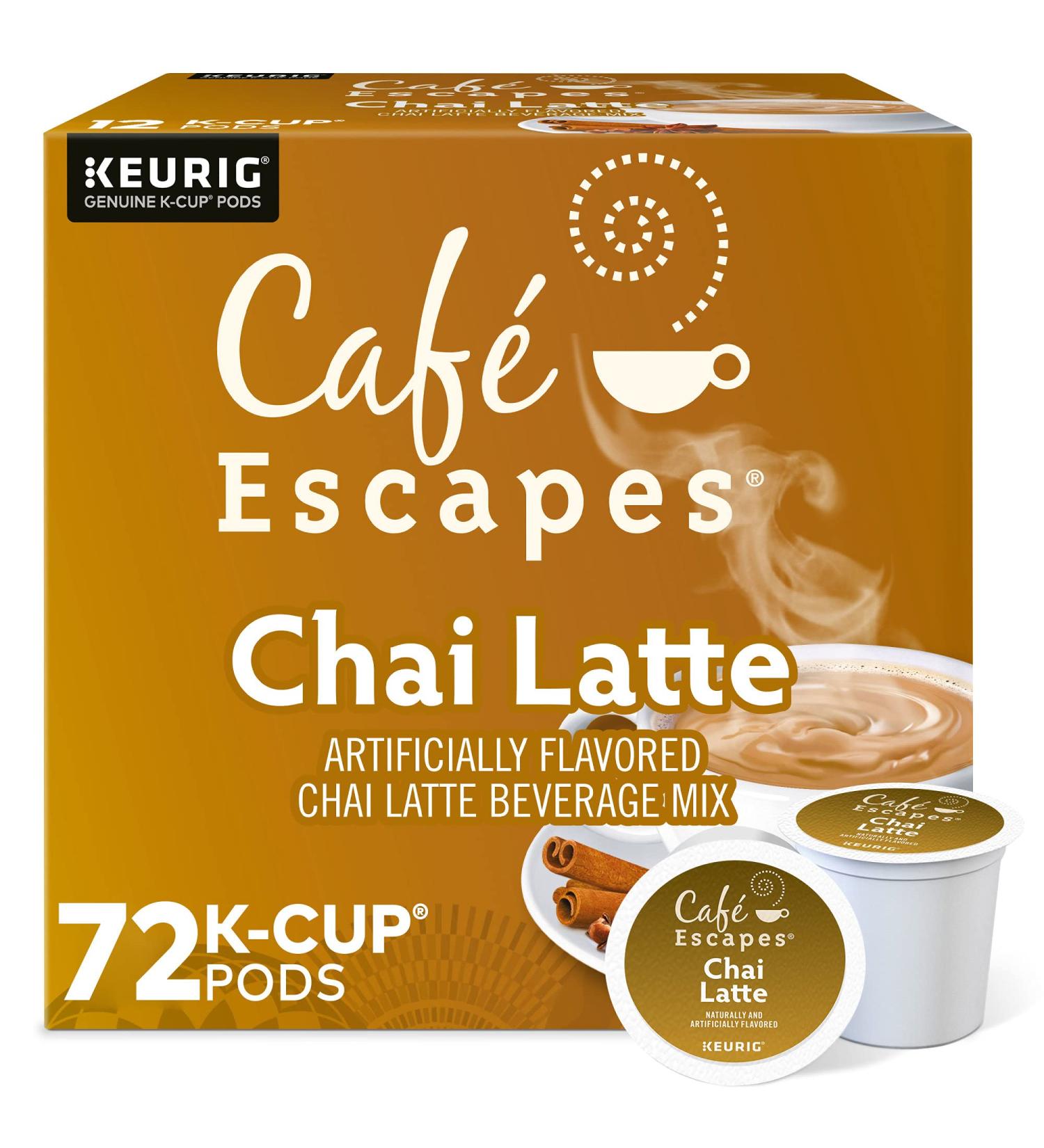 Caf Escapes Chai Latte K-Cup Pods - 12 Count x 6 Pack | Authentic Chai Latte Pods for Keurig Brewers - Buy Online on GoSupps.com
