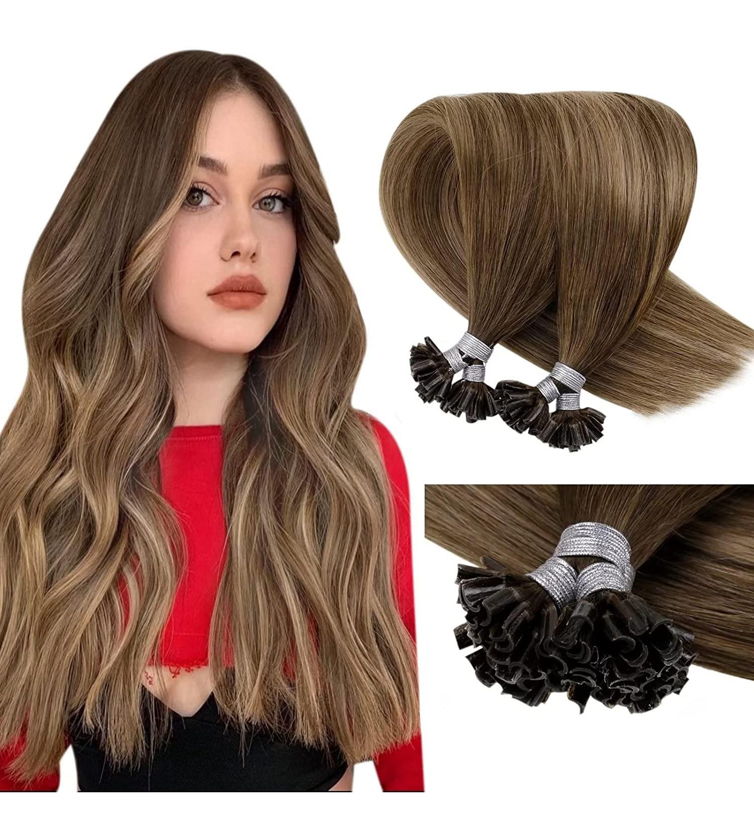 LAAVOO Real Hair Brown Balayage Keratin Bond Extensions 50cm | Medium Brown Ombre #6/8/14 | 50 Strands U-Tip - Buy Online on GoSupps.com