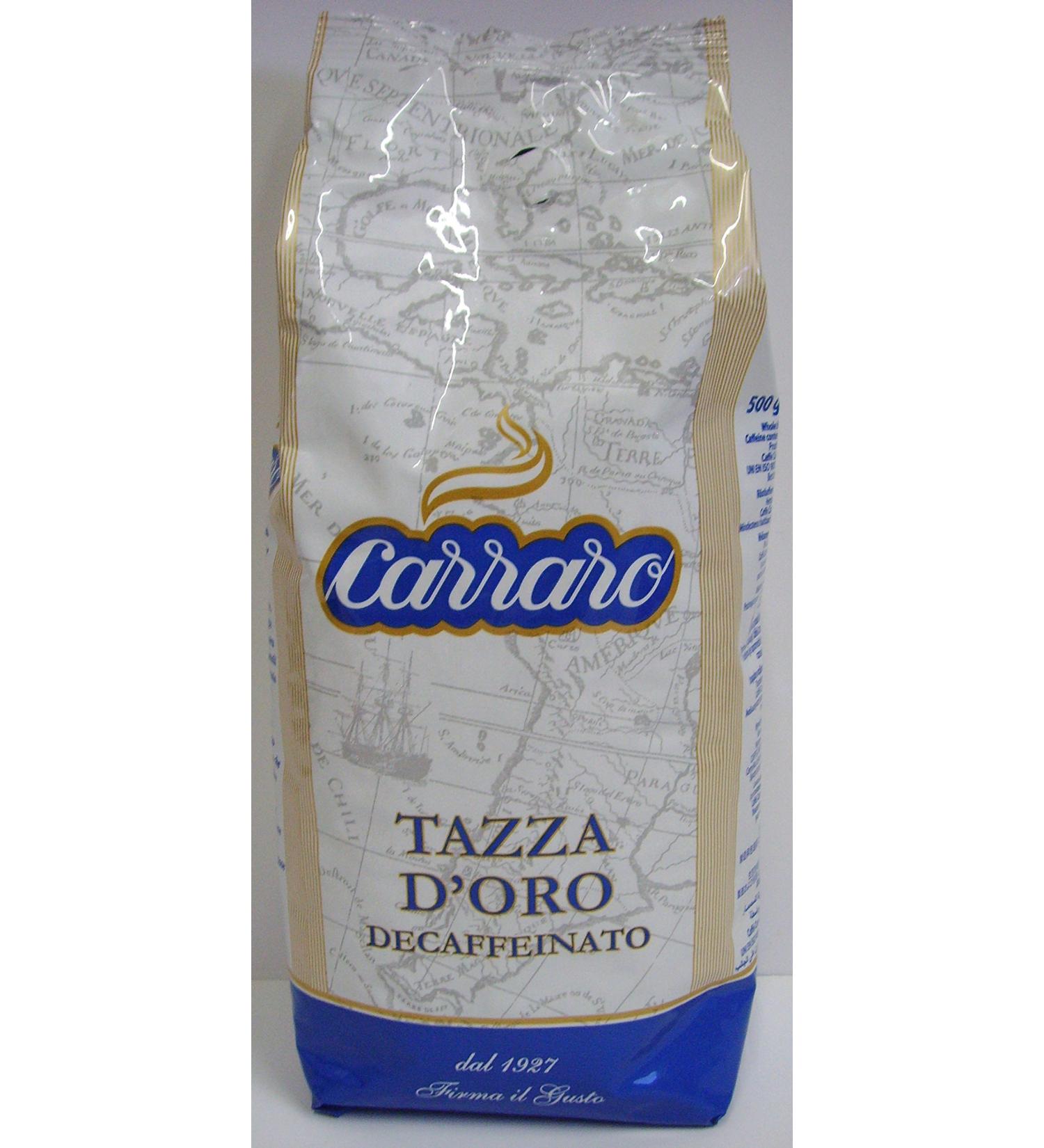 Carraro 1927 Taza D'oro Decaffeinated Premium Italian Gourmet Coffee Beans 500gr