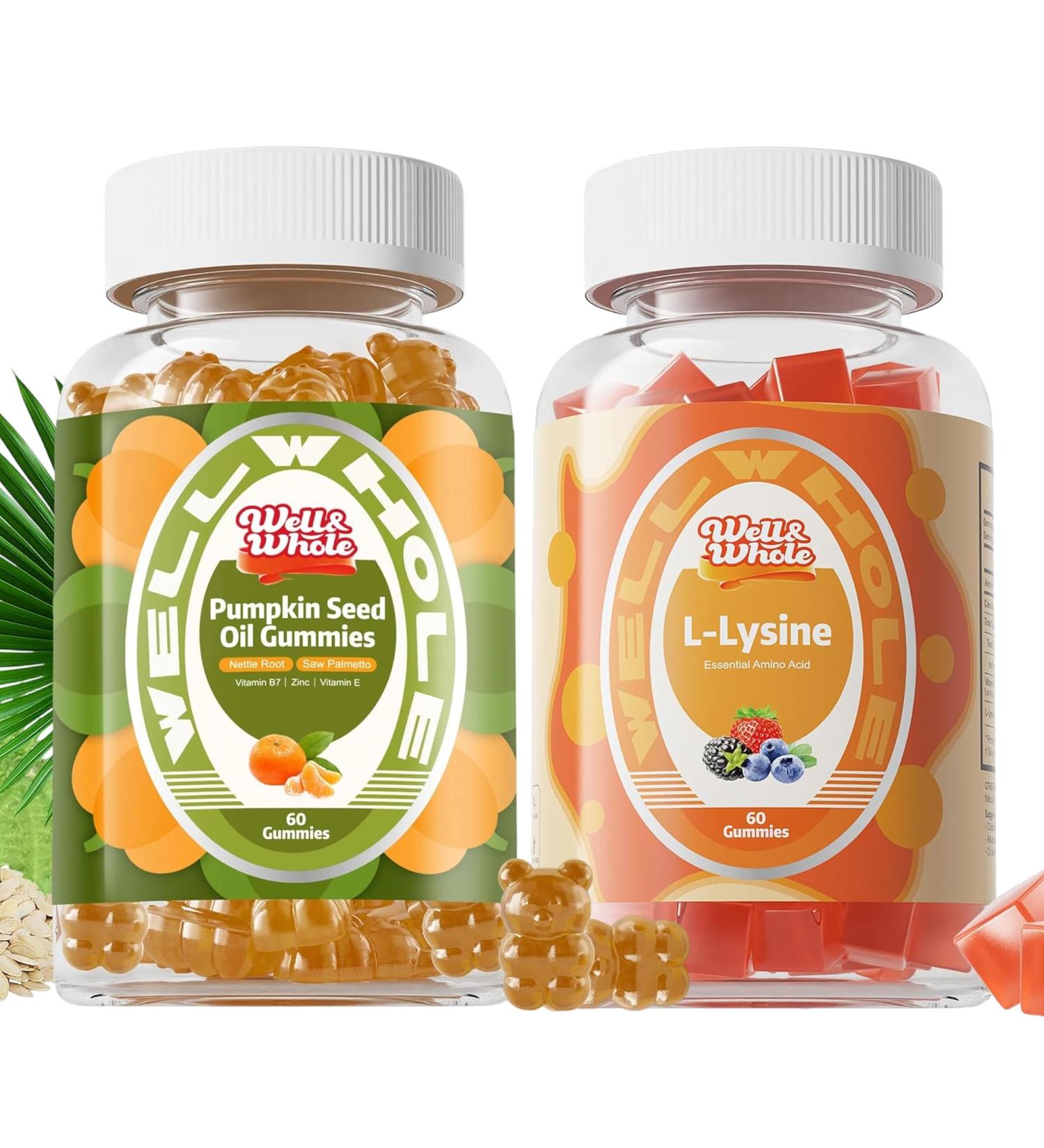 Well&Whole L-Lysine Gummies 1000mg - L-Lysine Supplements for Kids and Adults - Lip and Cold Sore* Support for Women Pumpkin Seed Oil for Hair Growth Pumpkin Seed Oil Gummies with Saw Palmetto Men - Buy Online on GoSupps.com