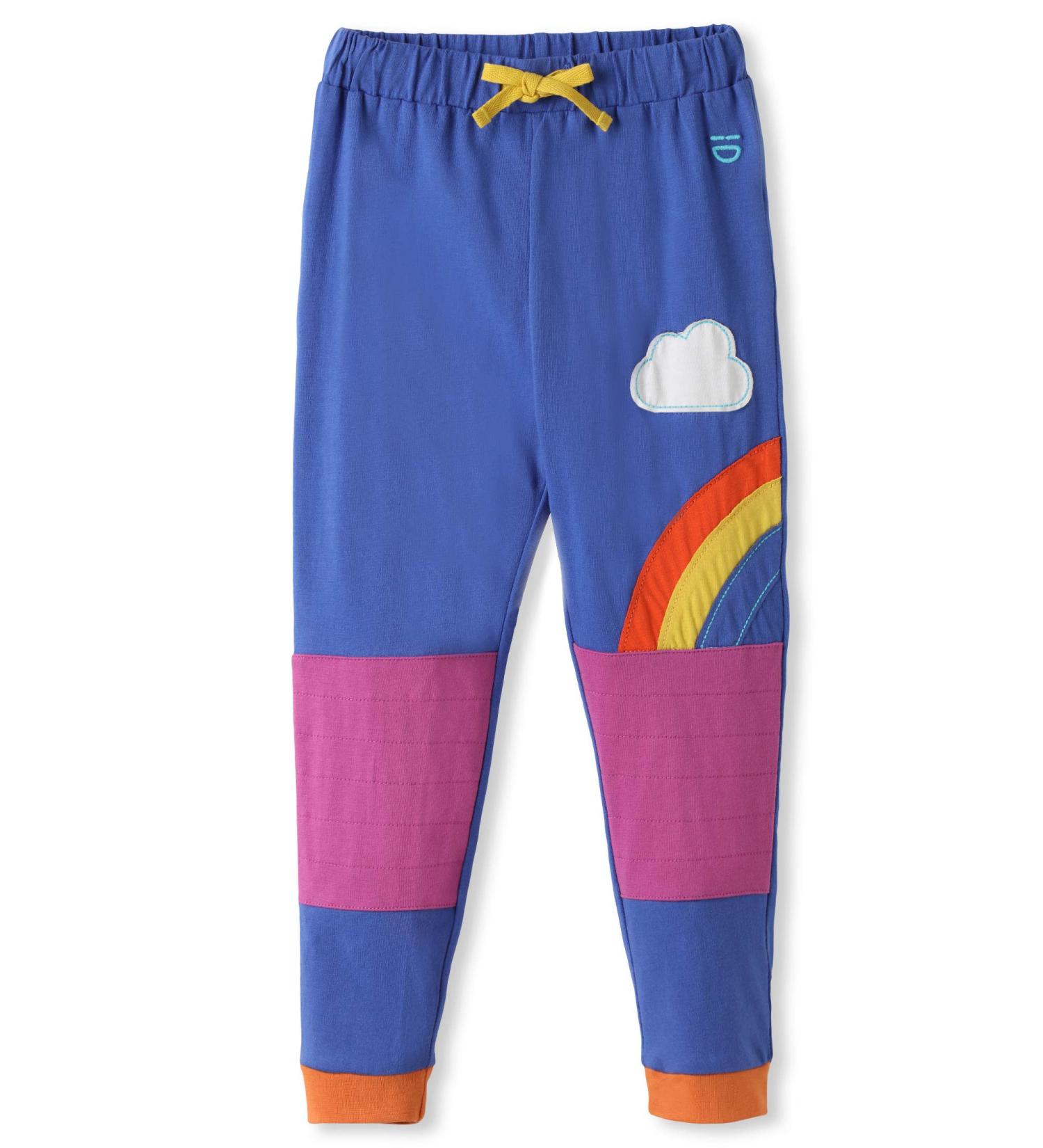 Organic Cotton Baby Knee Patch Trousers - Blue/Rainbow Stripes - 0-3 Months - Buy Online on GoSupps.com