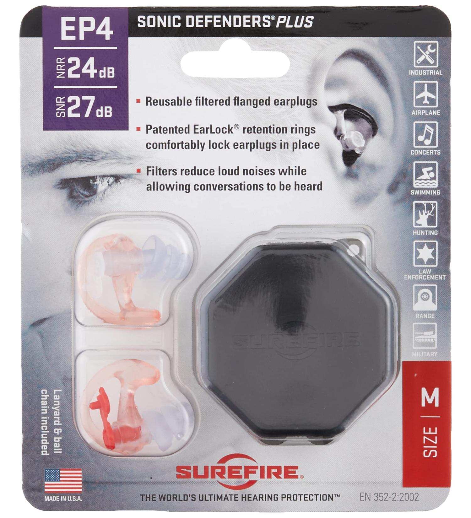 SureFire EP4 Sonic Defenders Plus filtered Earplugs  triple flanged design  reusable  Clear  Medium - Buy Online on GoSupps.com