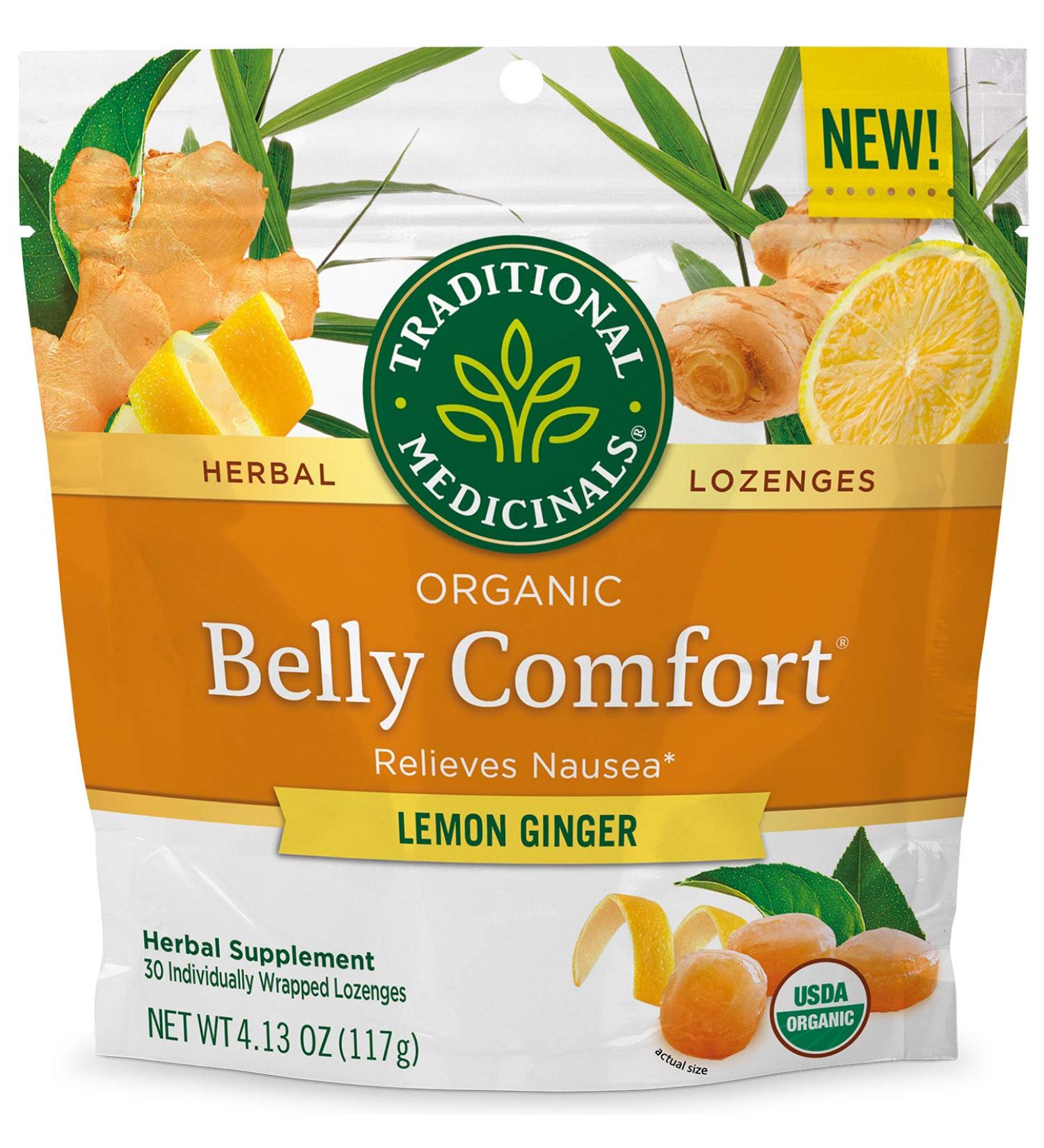 Traditional Medicinals Organic Lemon Ginger Lozenges - 30 Individually Wrapped for Belly Comfort - Buy Online on GoSupps.com
