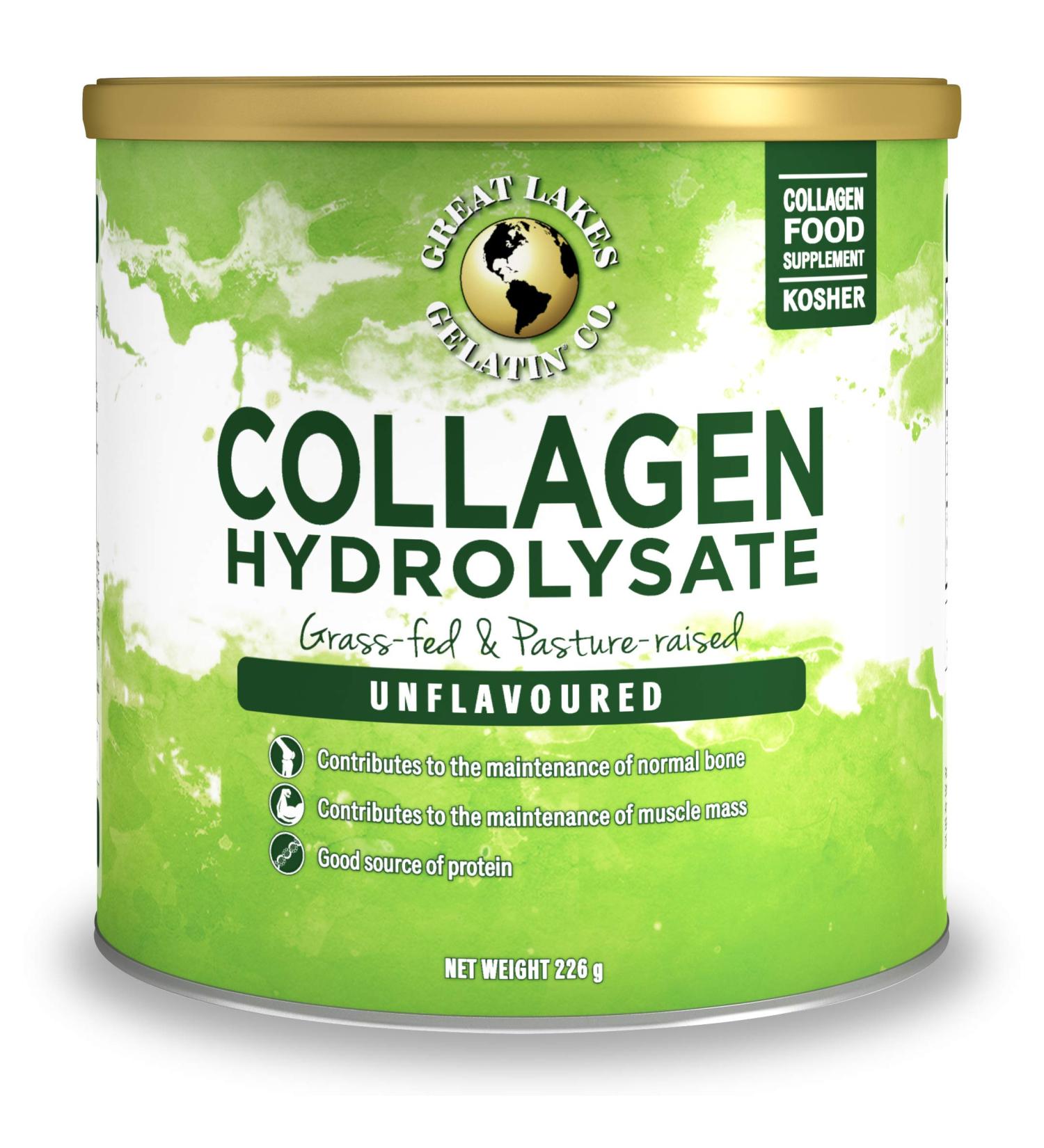 Great Lakes Gelatin Collagen Hydrolysate 226g - Grass-Fed Bovine Peptides Protein Powder - Unflavoured - 19 Servings - Buy Online on GoSupps.com